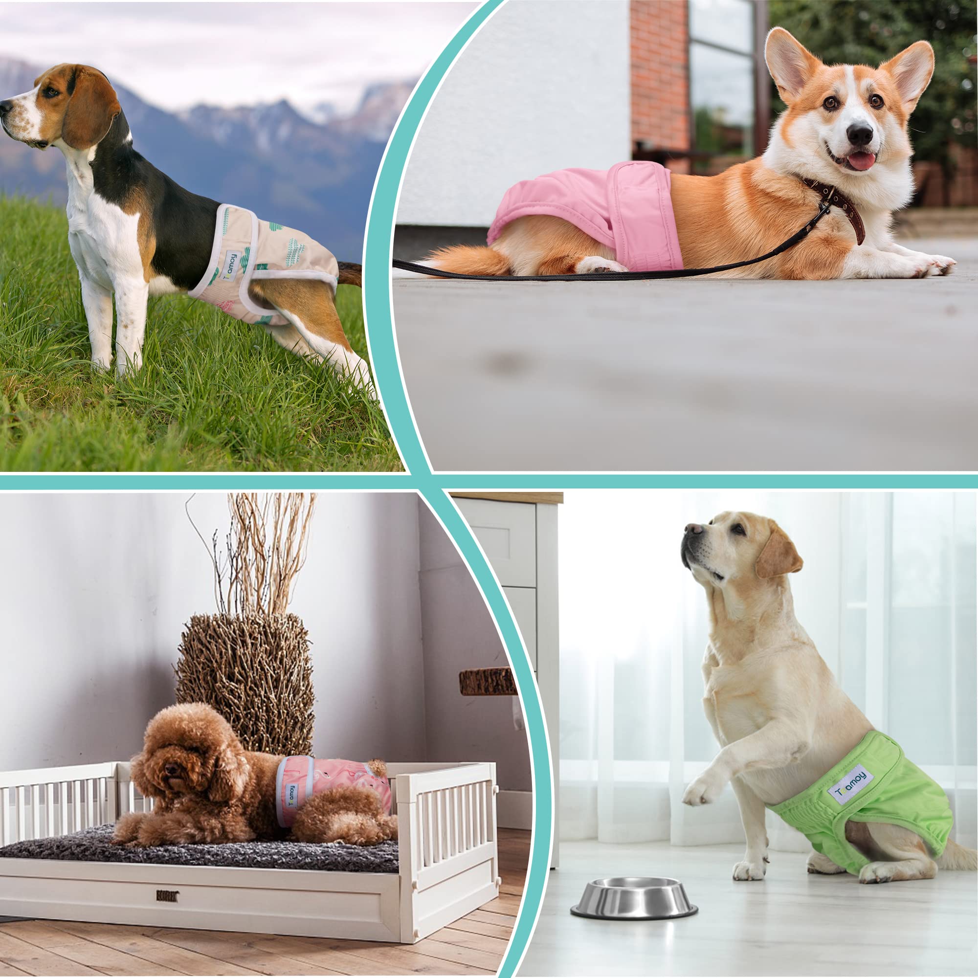 Teamoy Washable Female Dog Diapers (Pack Of 4), Reuable Doggie Diapers Wraps For Female Dogs, Xl