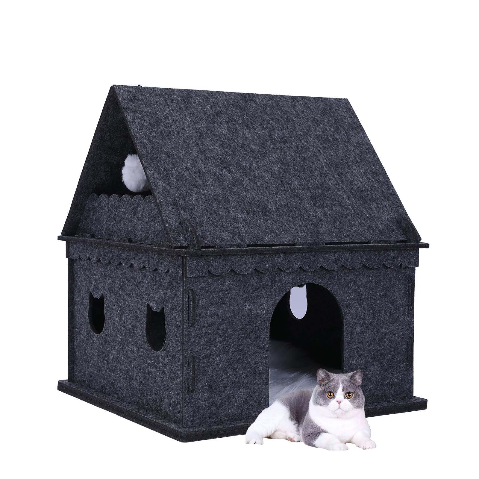 2-Storey Cat House For Indoor Cat Condos,Pet Cat Bed Hideaway Strong Castle For Multiple & Large Cats (2-Storey, 21.8''  21.8'' 