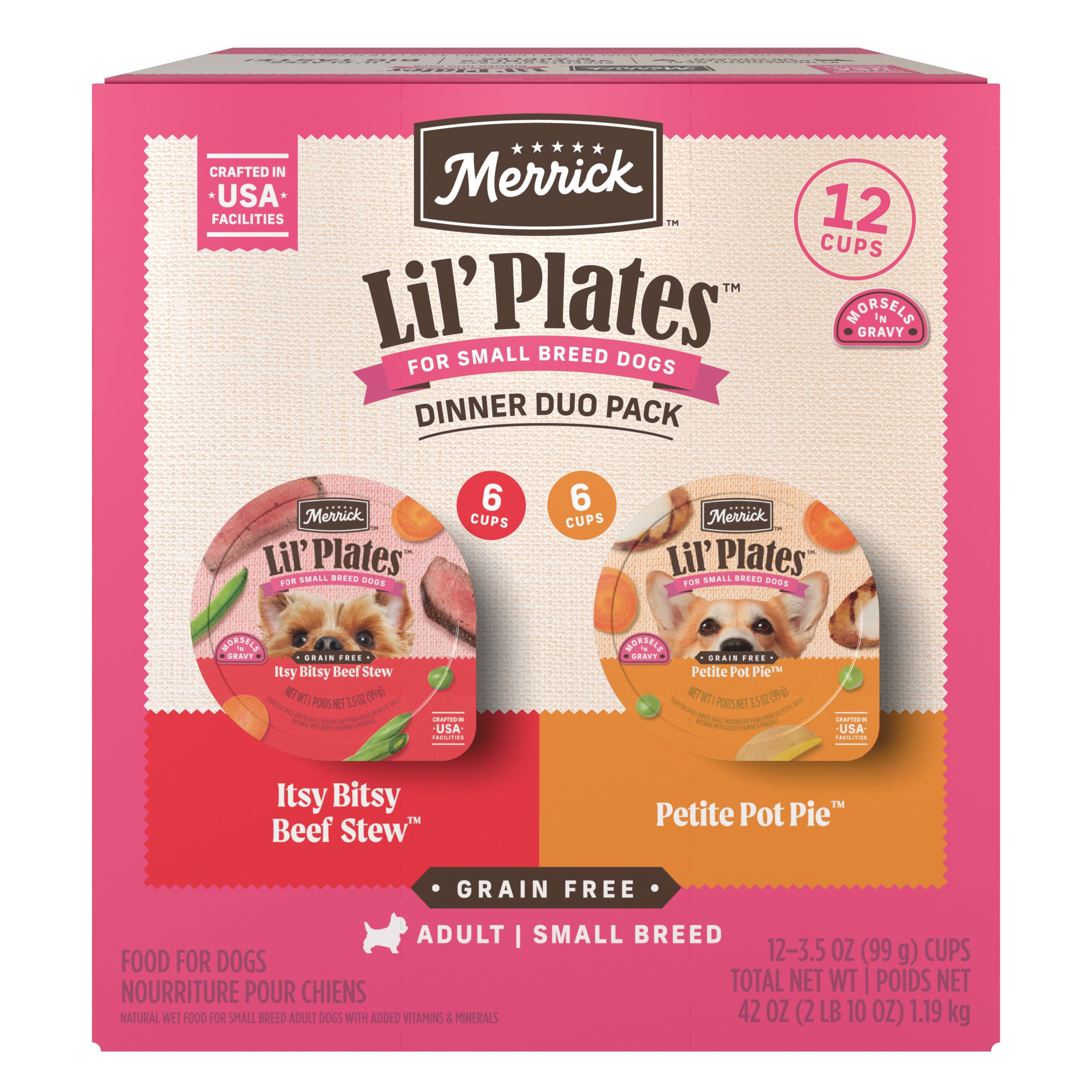 Merrick Lil Plates Grain Free Dinner Duos Soft Natural Wet Small Dog Food Variety Pack, Beef and Chicken - (Pack of 1) 2.6 lb. T