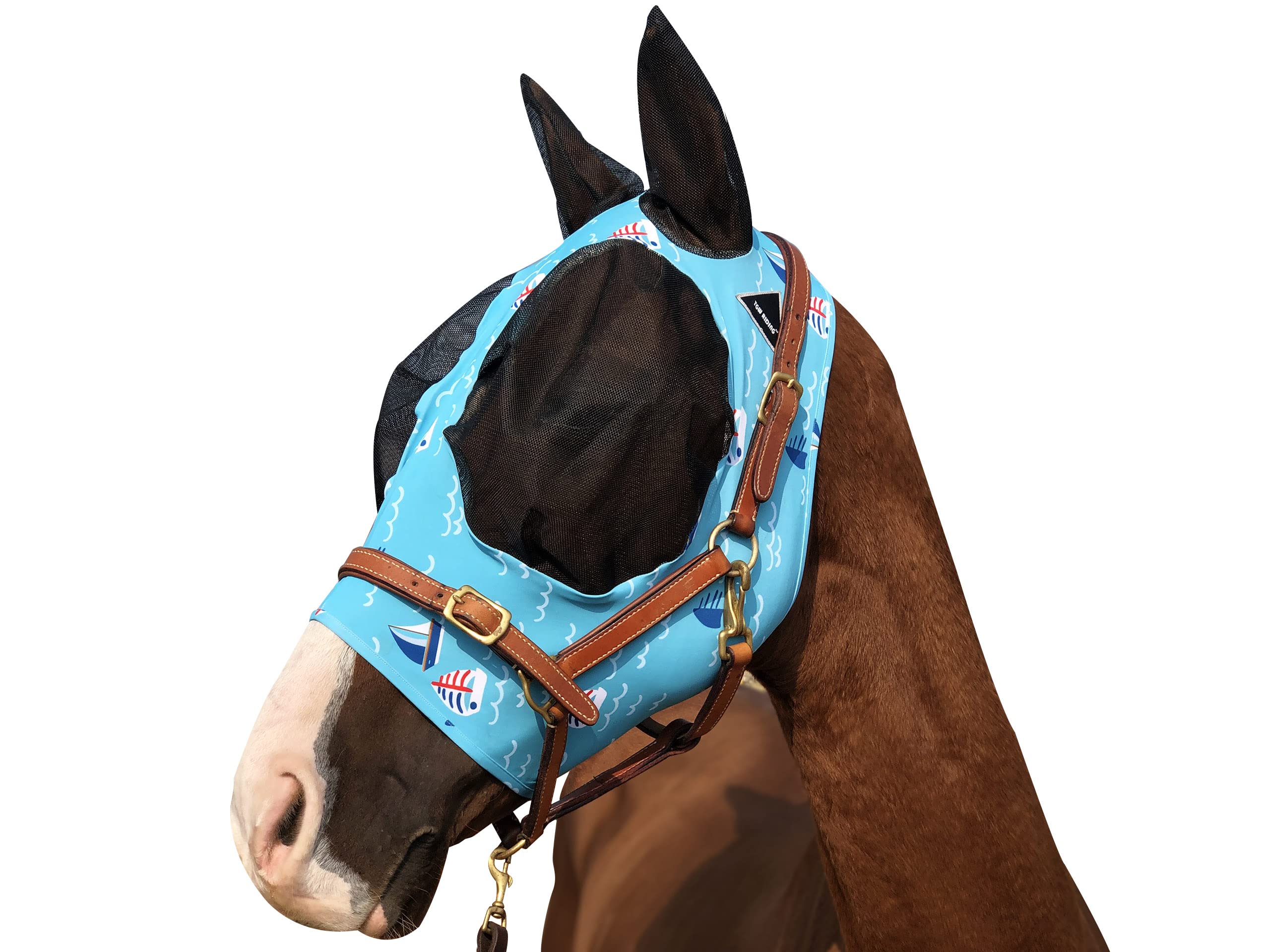 Horse Fly Mask Super Comfort Horse Fly Mask Elasticity Fly Mask with Ears We Only Make Products That Horses Like (Sky Blue, L)