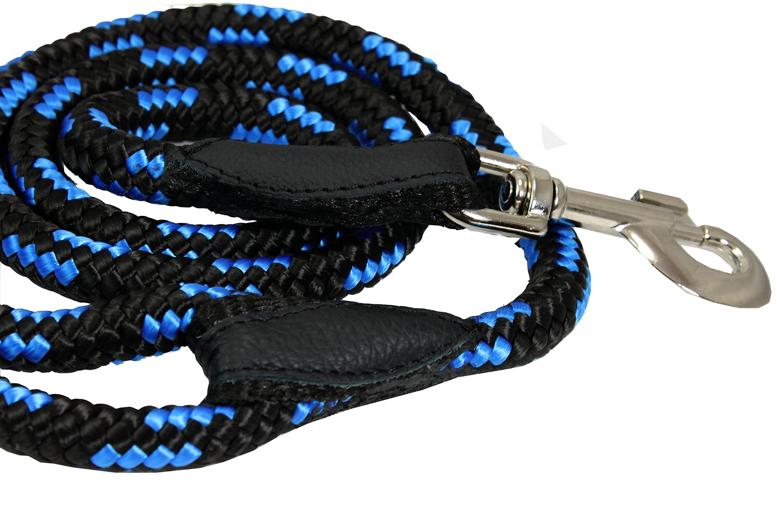 Dogs My Love 6Ft Long Braided Rope Dog Leash Blue With Black 6 Sizes (Large: 6Ft Long; 1/2' Diam (12Mm))