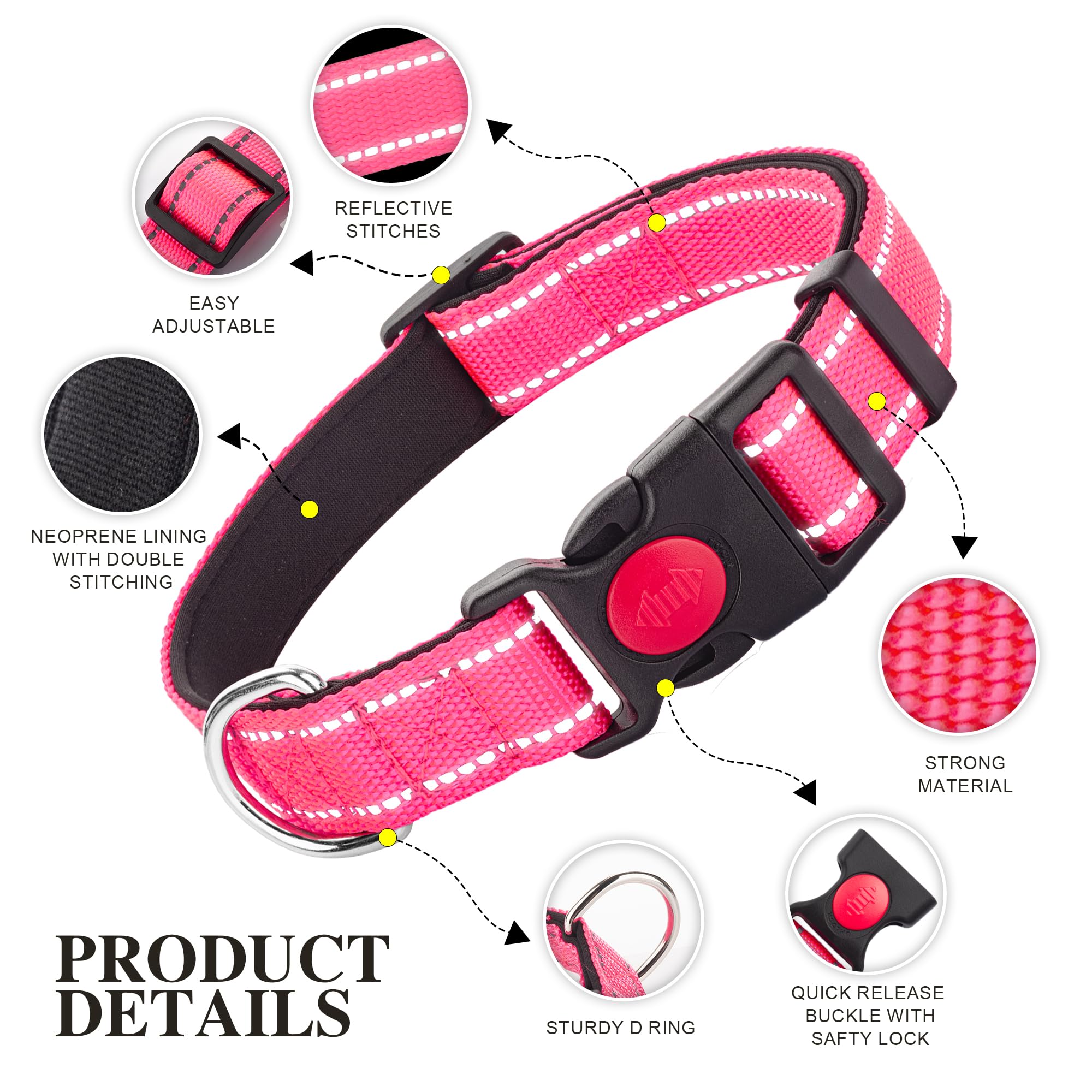 2 Pack Reflective Dog Collars For Medium Dogs Girl Boys,Female Male,Nylon Dog Collars For Puppy Small Large Dogs With Quick Rele