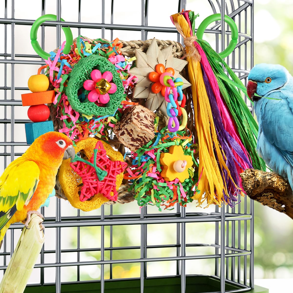 Bird Toys, Parakeet Toys Bird Foraging Toys Grass Mat Climbing Wall for Parakeet,Parrot,Cockatiel,Conure,Lovebird,Budgie Cage Sm