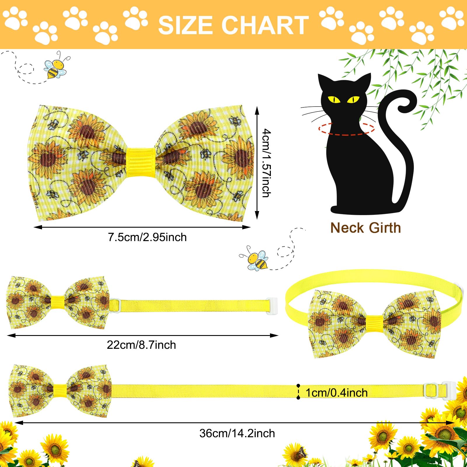 Eccliy 120 Pcs Spring Dog Bow Ties Collars For Dogs Daisy Dog Collar Bulk Spring Dog Ties Cat Bowtie Collar Adjustable Sunflower