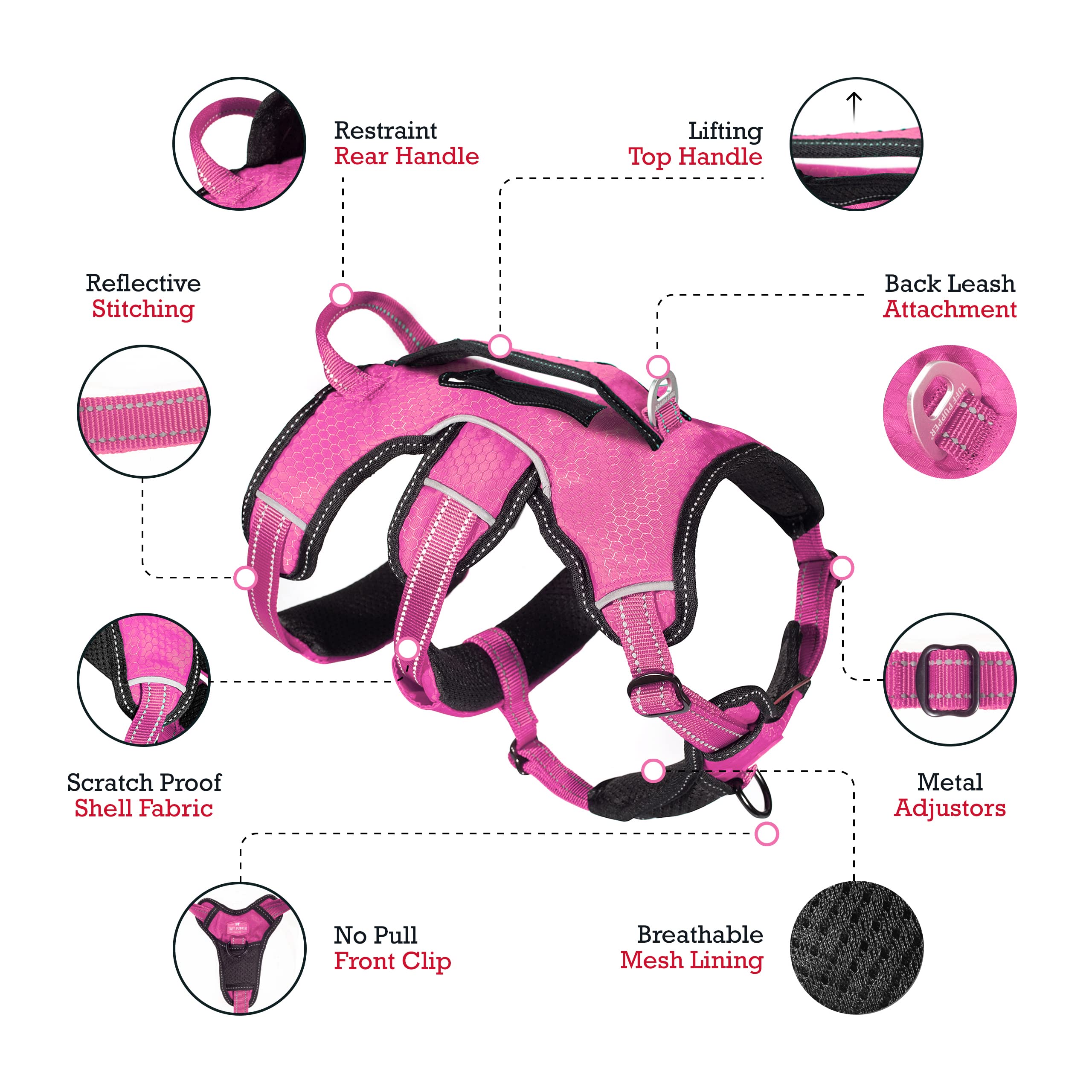 Tuff Pupper Escape Proof No Escape Dog Harness | 5 Point Adjustable Fit Harness for Dogs | Padded Dog Harnesses | Handle Dog Lif