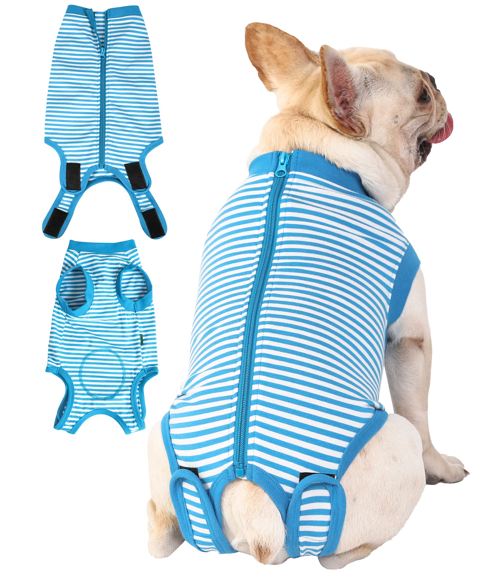Sychien Dog Blue Recovery Suit For Large Female Spay,Male Dog Surgery Suit,Narrow Blue-White L