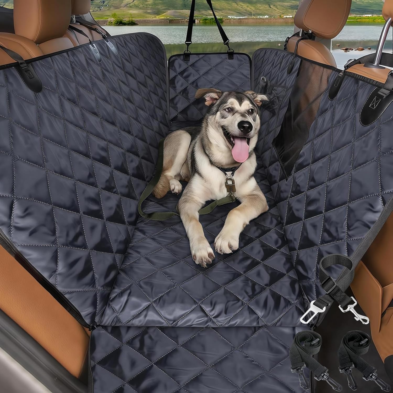 Comwish Dog Seat Cover For Truck With Mesh Window, Waterproof Dog Hammock For Truck Back Seat With Durable Scratchproof Nonslip 