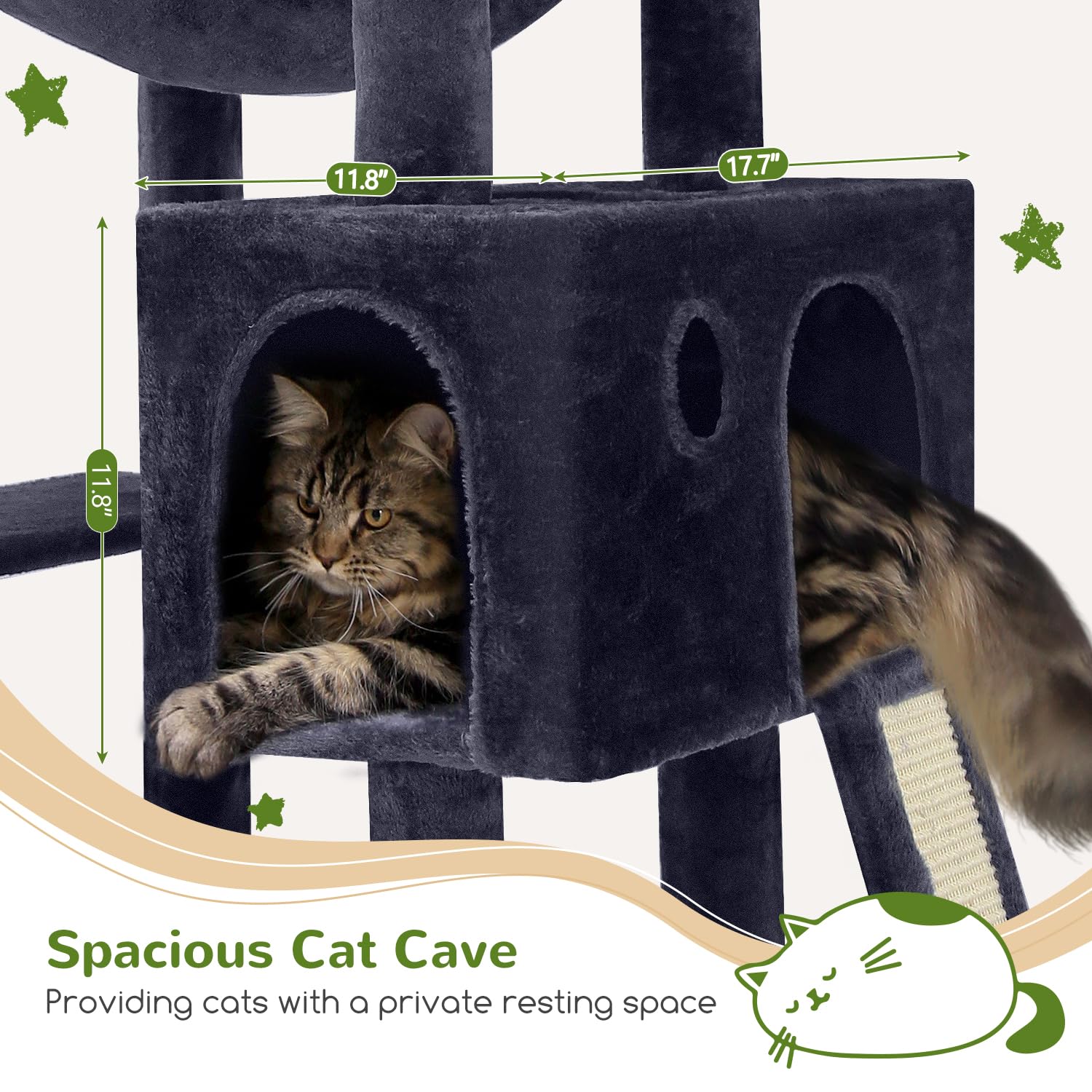 Globlazer F70 Pro Heavy Duty Cat Tree, 70 Inch Sturdy Cat Tree For Indoor Cats Extra Large Cat Tower With Scratching Post, Hammo