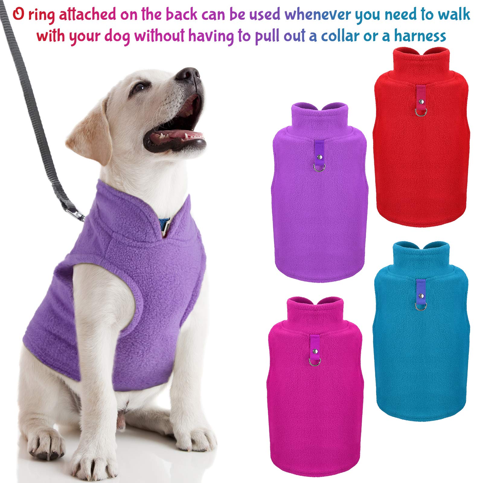 Dog Fleece Vest 4 Pieces Dog Cold Weather Pullover Dog Cozy Jacket Winter Dog Clothes Pet Sweater Vest With Leash Ring For Small Dogs