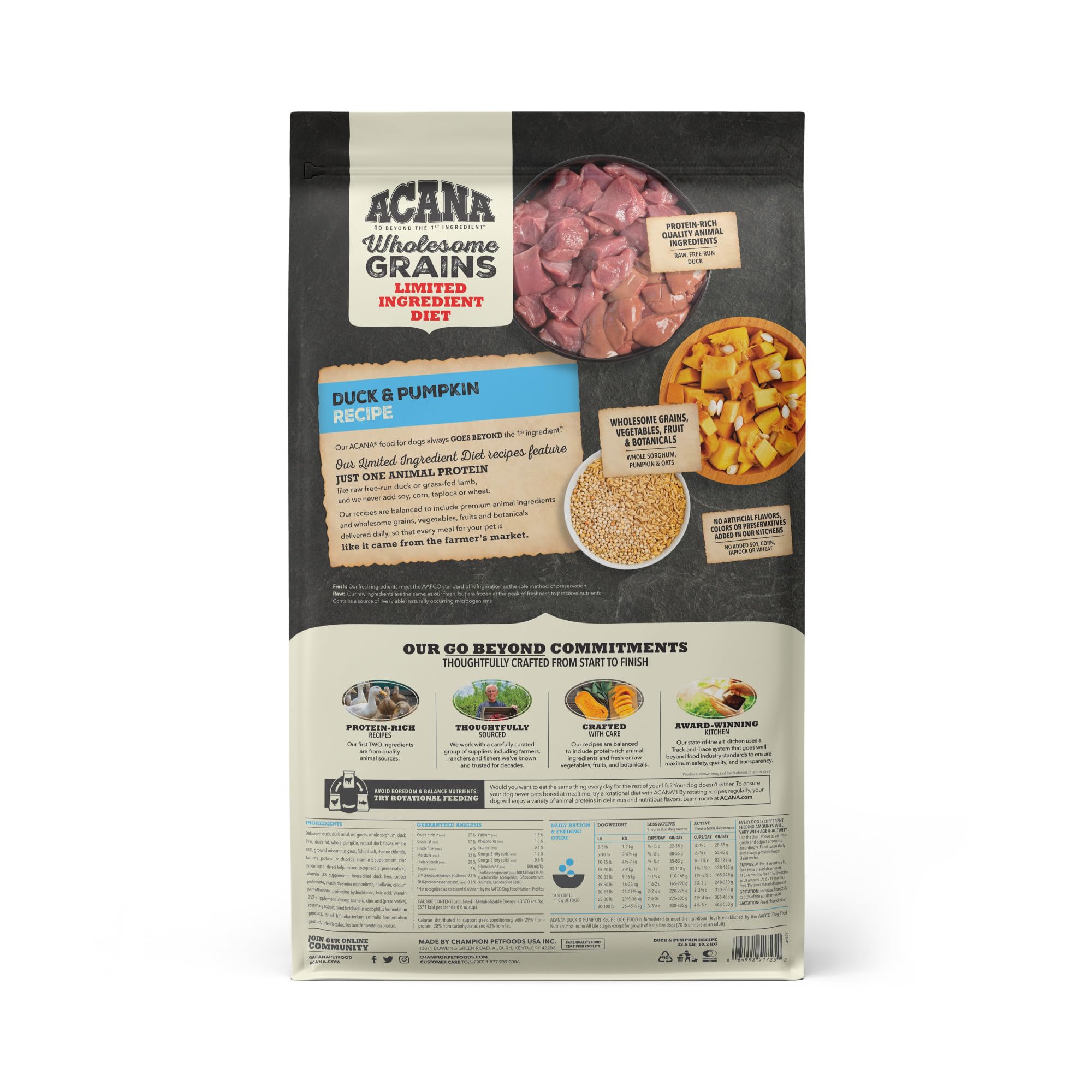 ACANA Wholesome Grains Limited Ingredient Diet Dry Dog Food, Duck & Pumpkin Recipe, Single Protein Duck Dog Food, 22.5lb
