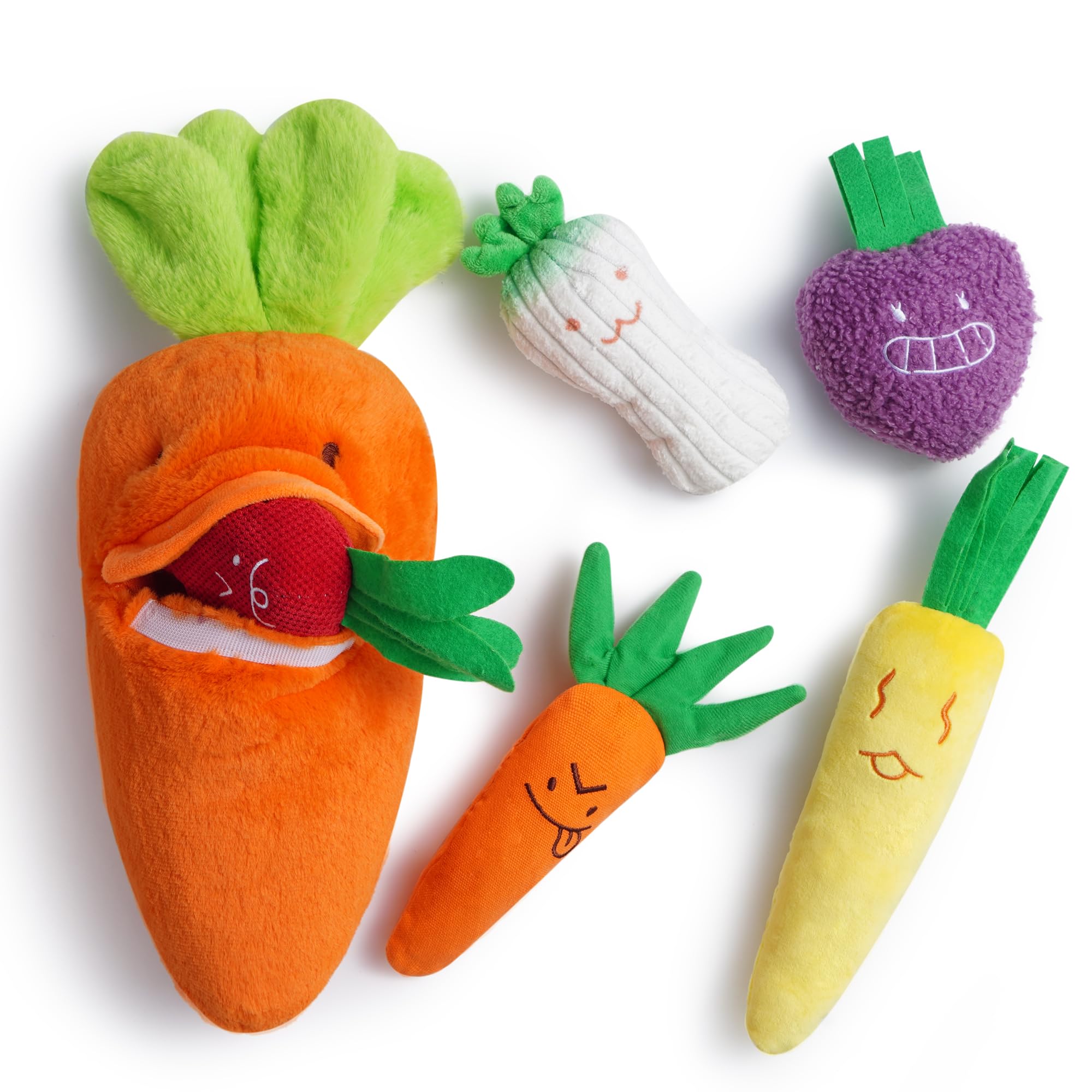Nocciola Carrot Dog Toys - Easter Squeaky Toys-in-Toys: 5 Small Carrots Inside a Large Plush Carrot with Squeaker & Crinkle Soun