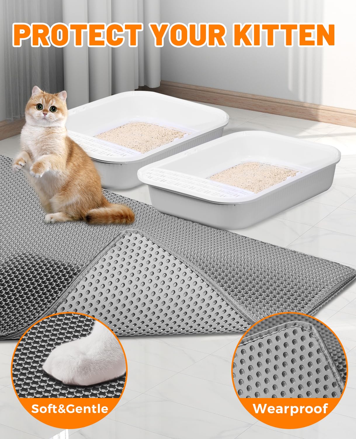Poicrm Cat Litter Mat - Extra Large Xl 46''X 27'' Cat Litter Mat Litter Trapping Mat.Honeycomb Double Layer Design,Urine And Wat