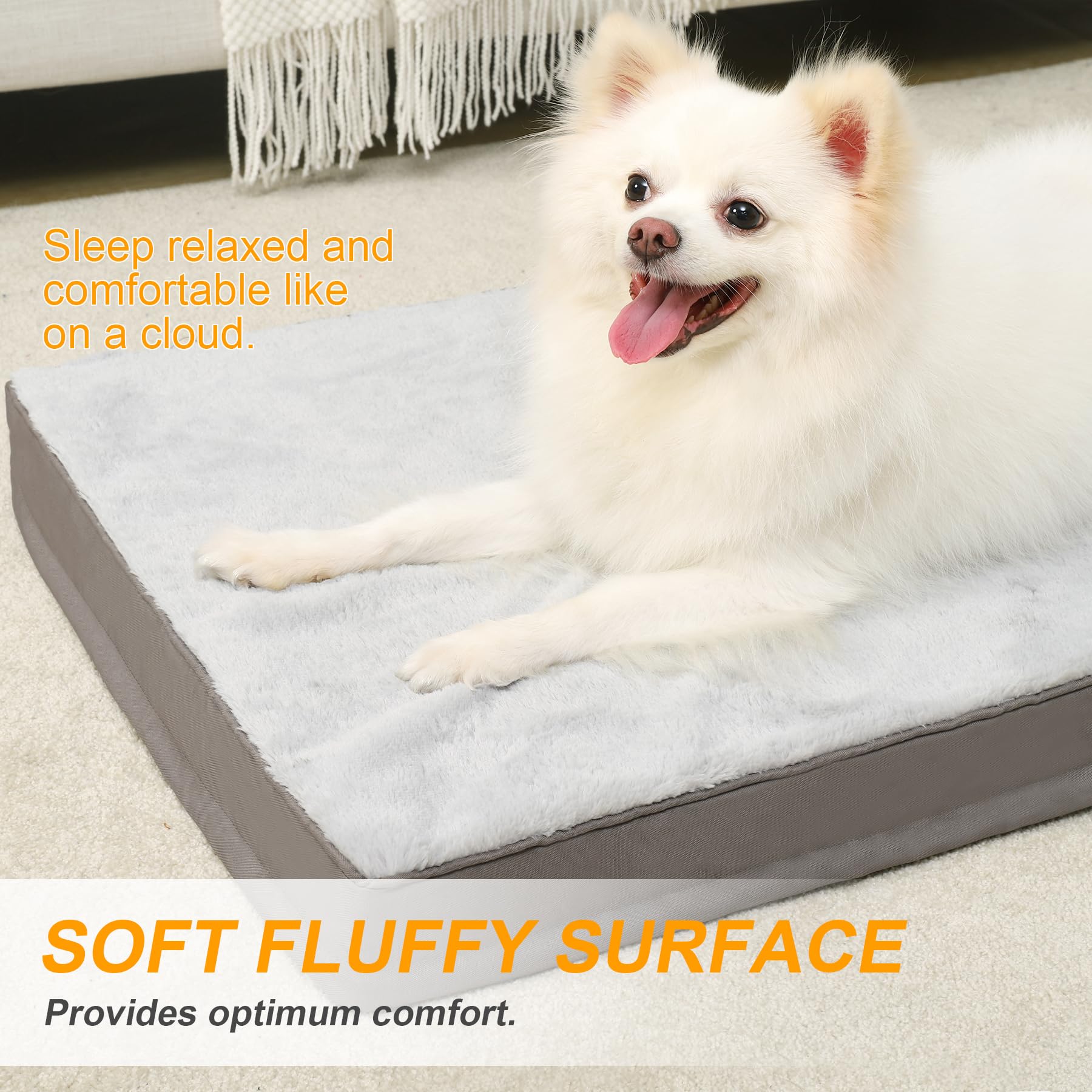 Ksiia Orthopedic Dog Bed, Deluxe Plush Waterproof, 29 X 18 Inch, Gray, 3-Inch Thick High-Density Egg Crate Foam, Removable Cover, Machine Washable
