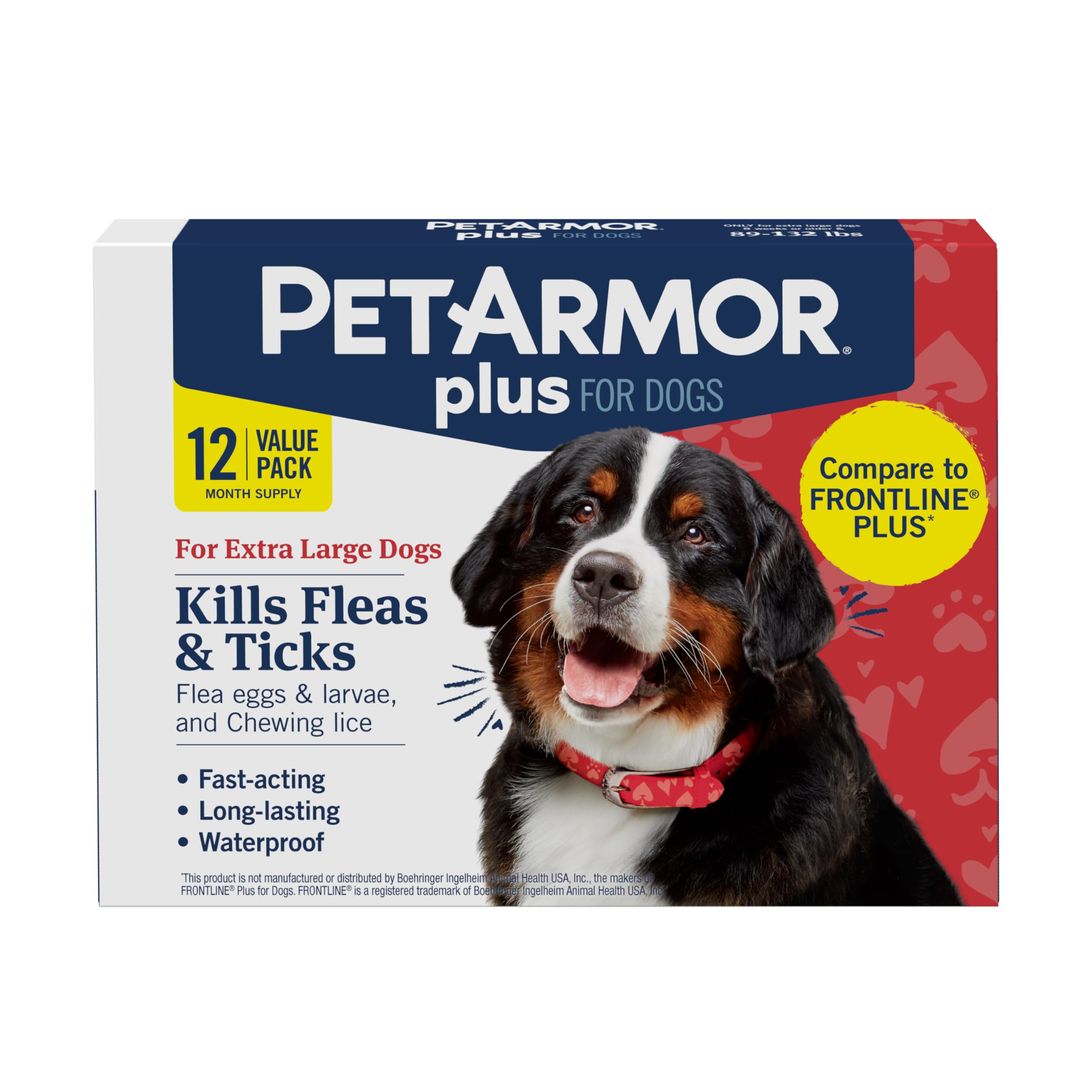 PetArmor Plus Flea and Tick Prevention for Dogs, Dog Flea and Tick Treatment, 12 Doses, Waterproof Topical, Fast Acting, X-Large