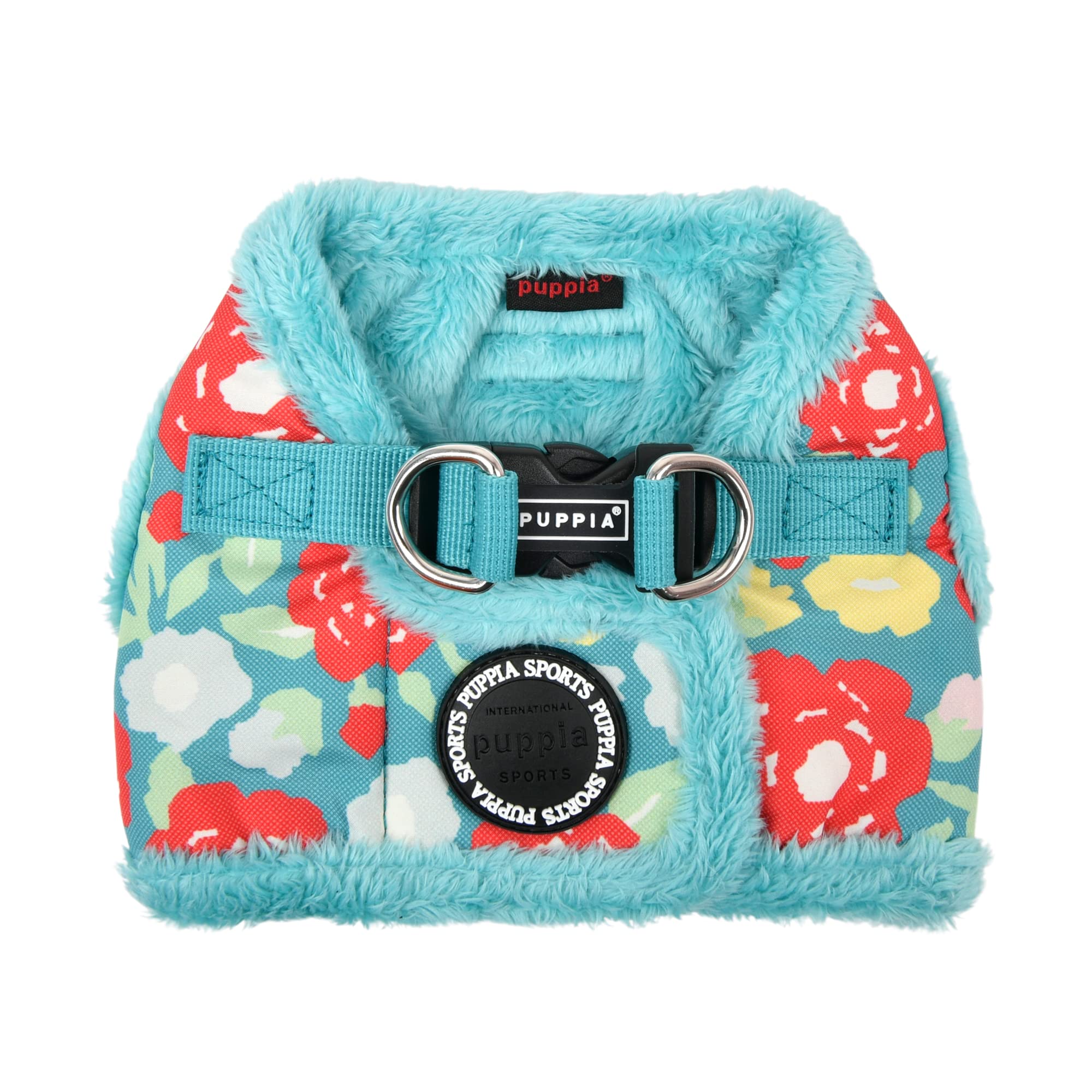 Puppia Alyssa Vest Dog Harness Step-In Warm Winter Flower Pattern For Small And Medium Dog, Aqua, Medium