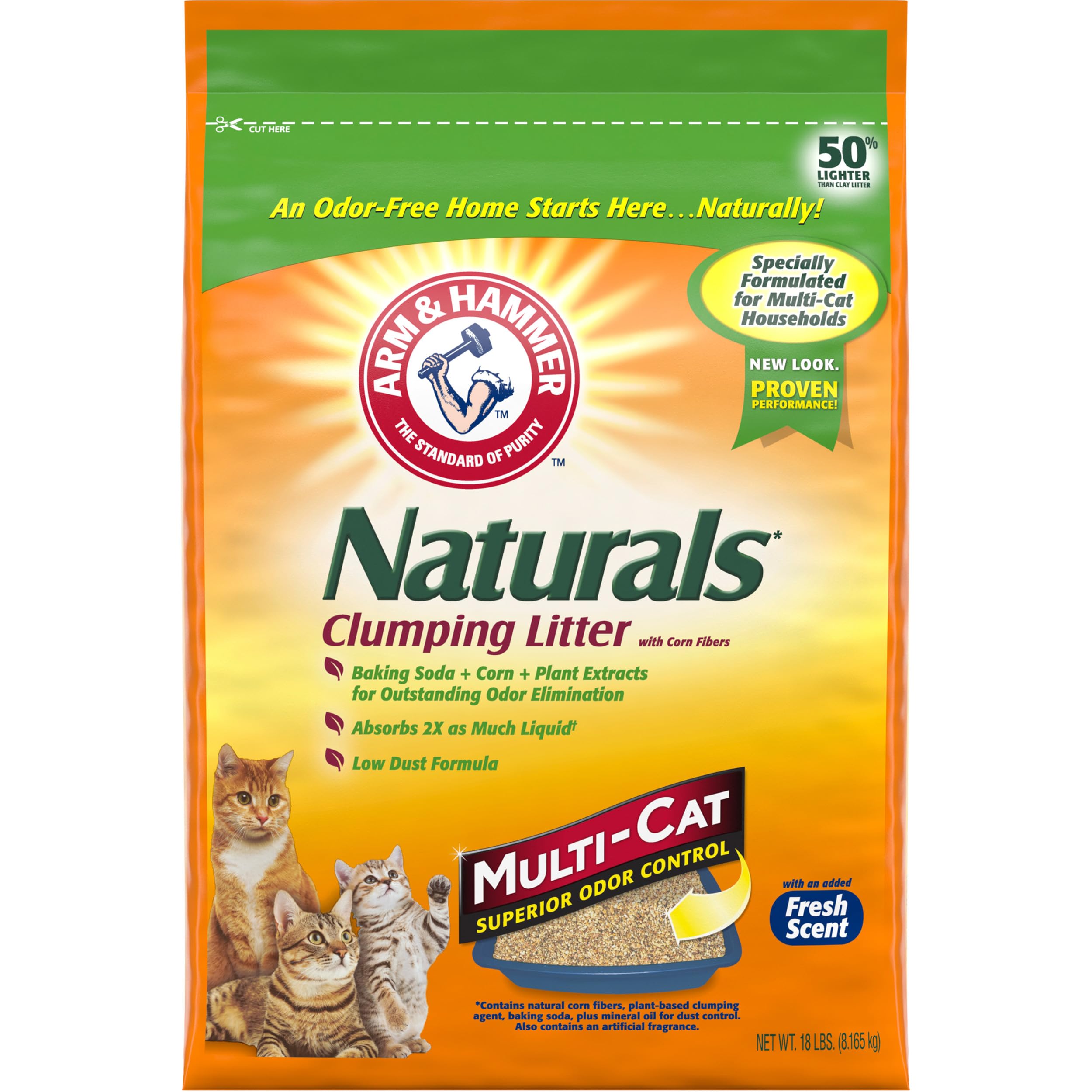 Arm Hammer Naturals Cat Litter, Multi Cat, 18Lb Bag