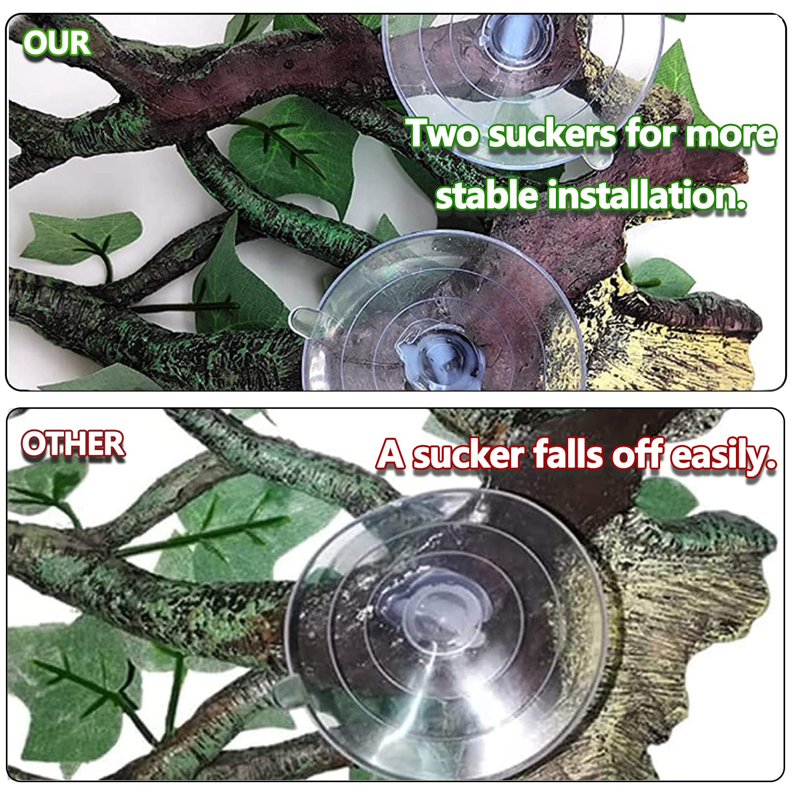 Bnosdm Reptile Climbing Branch,Crested Gecko Climb Corner Branch With Suction Cup,Bearded Dragon Resin Tree Branches,Reptile Tank Rainforest Background Decor For Lizard Chameleons Hermit Crabs Spiders