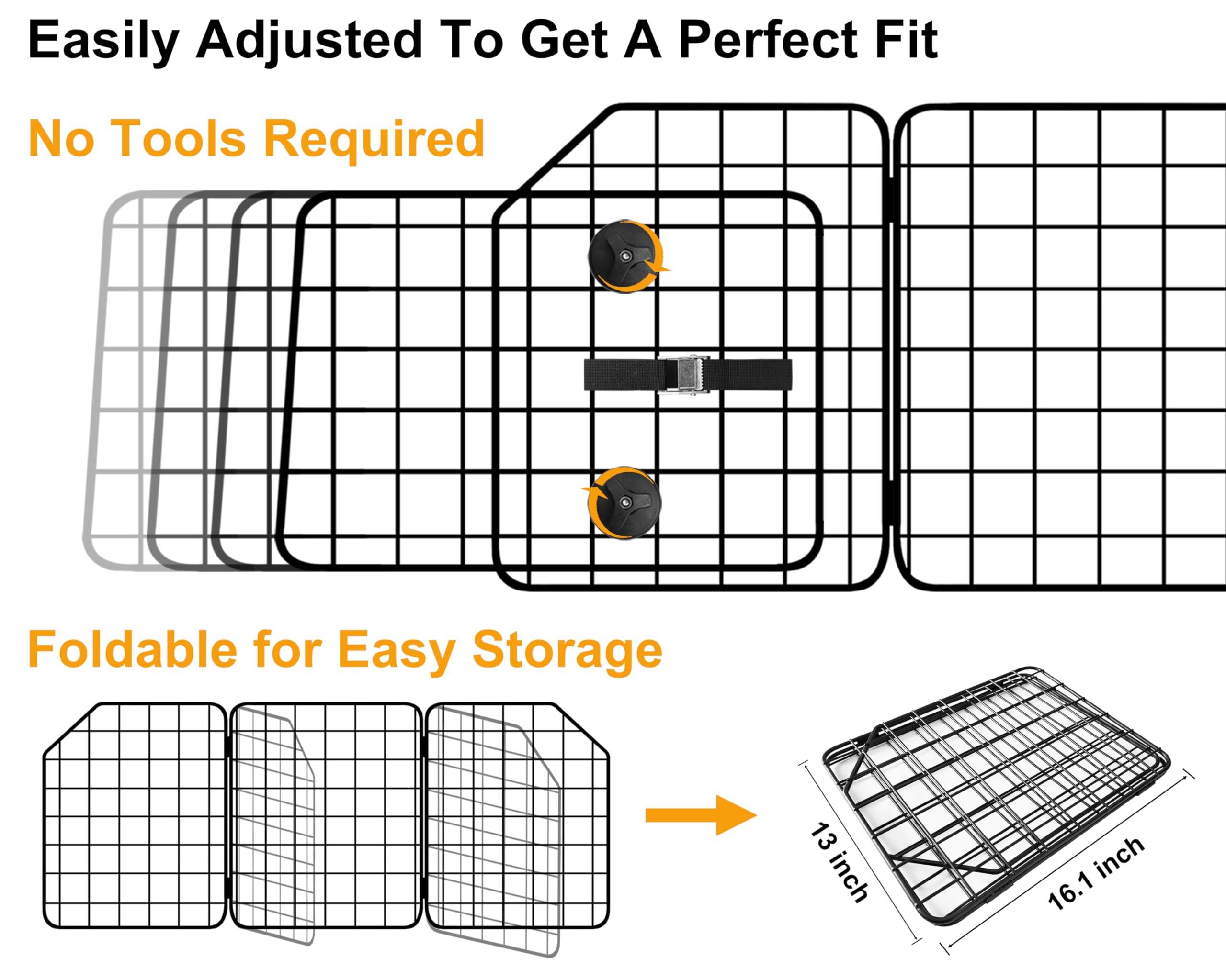 NOAMOO Dog Car Barrier for SUVs, Van, Vehicles, Adjustable Large Pet Barriers, Universal Fit Heavy-Duty Wire Mesh Dog Guard, Fol