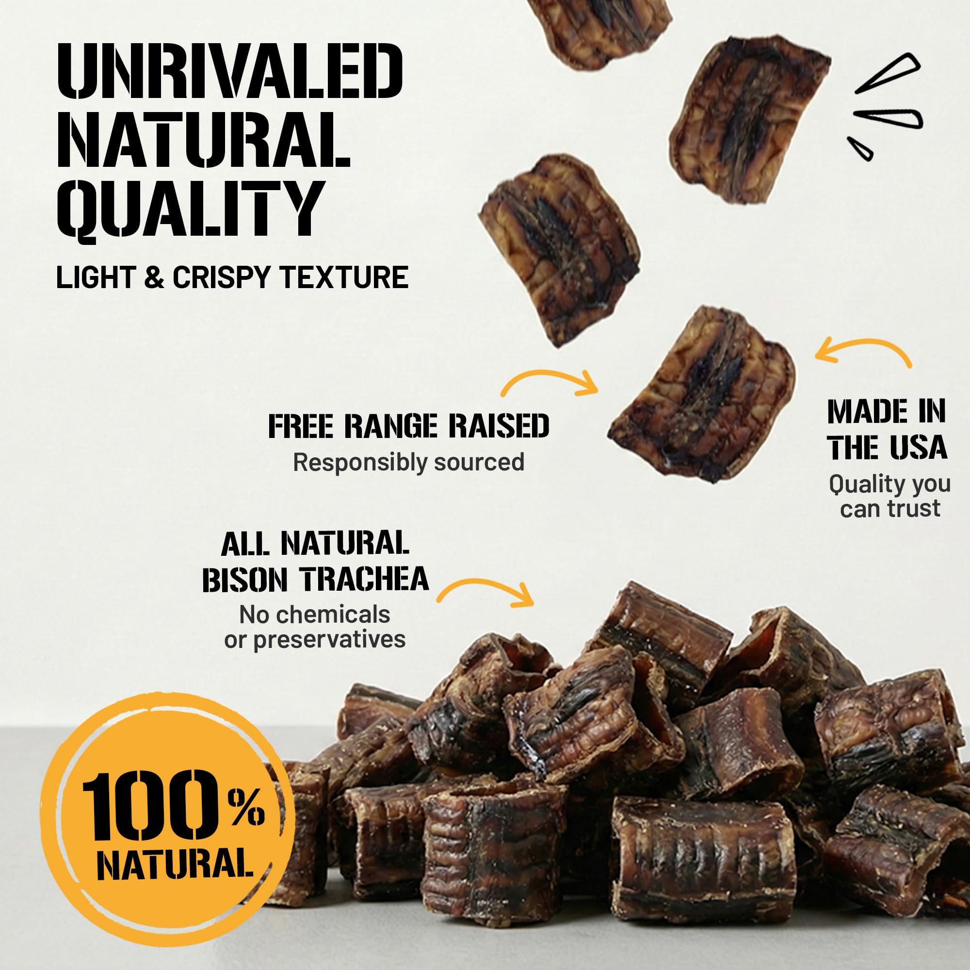 Dog Chits Bison Trachea for Dogs - Dog and Puppy Chews | Amazing for Joints | 8 oz. Bag | Made in USA | All-Natural Treats | Lar
