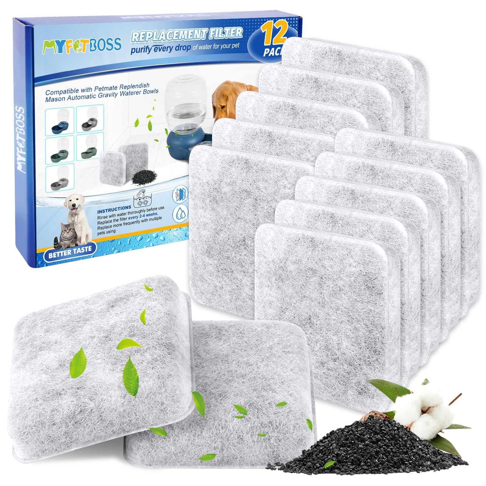 MyfatBOSS Dog Water Bowl Filter Replacement Compatible with Petmate Replendish Mason Gravity Water Bowl for Dogs, Automatic Disp