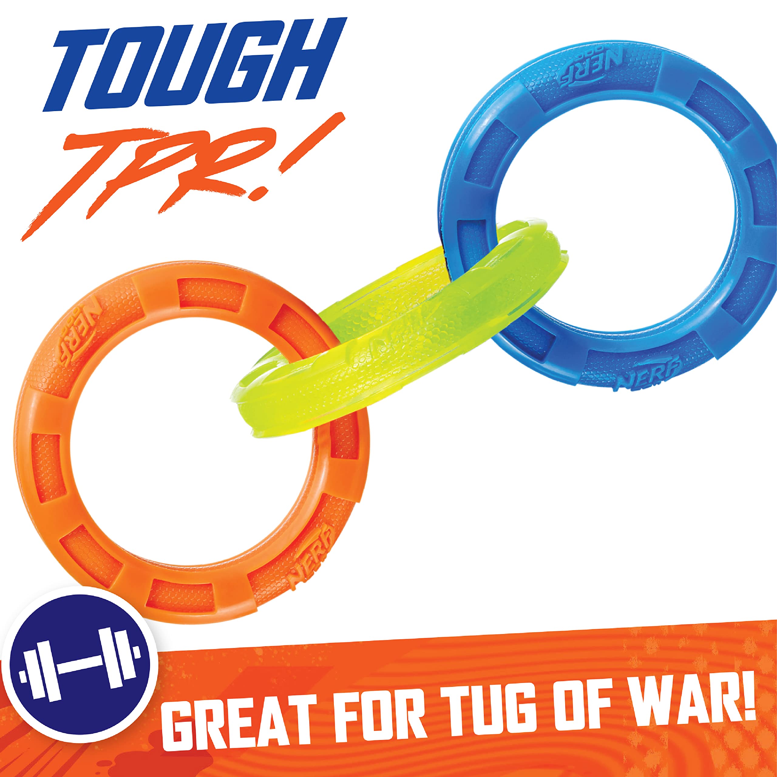 Nerf Dog 11.5In 3-Ring Tpr Tug - Blue, Green & Orange