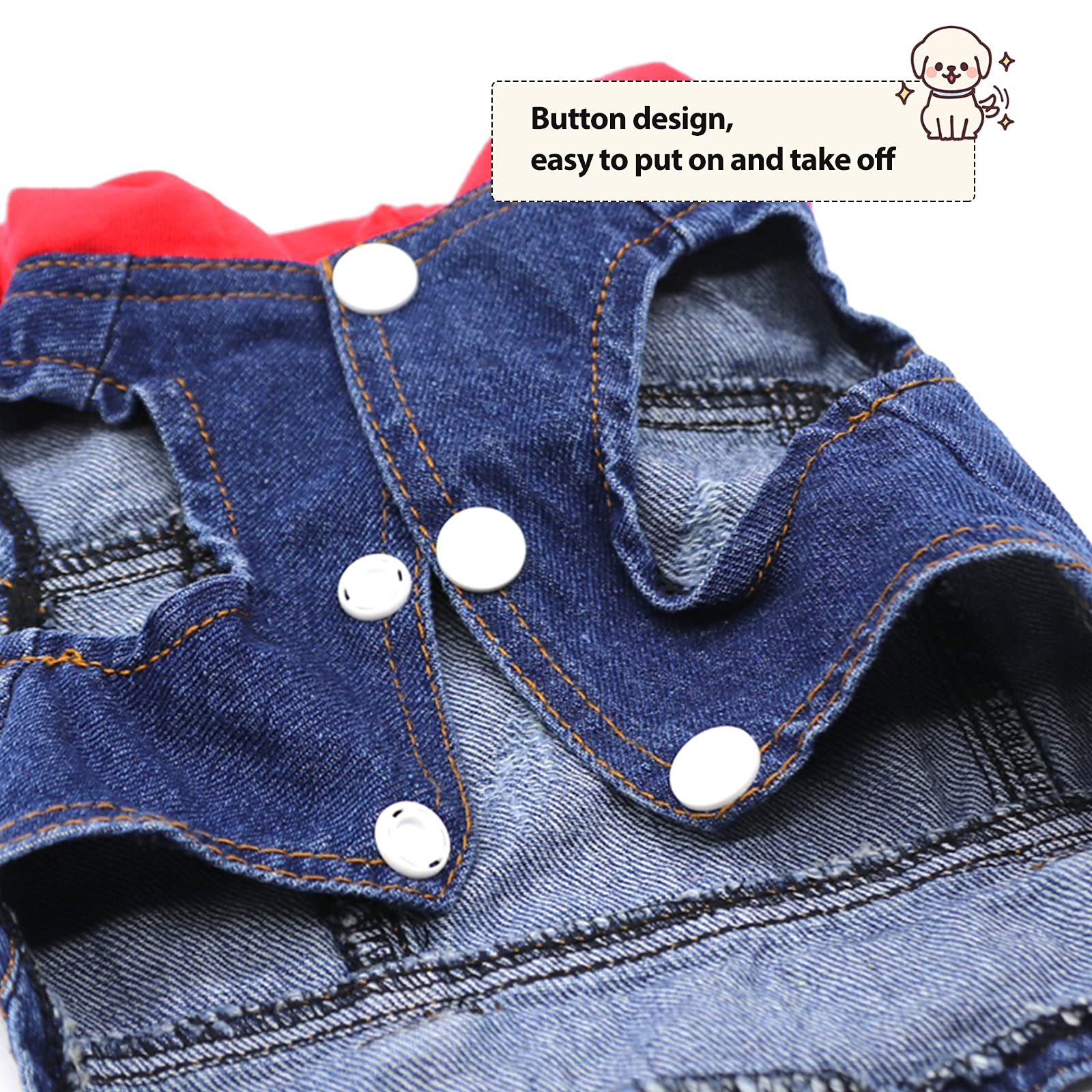 Sild Pet Clothes Dog Jeans Jacket Cool Blue Denim Coat Small Medium Dogs Lapel Vests Classic Hoodies Puppy Blue Vintage Washed Clothes (Red,Xl)