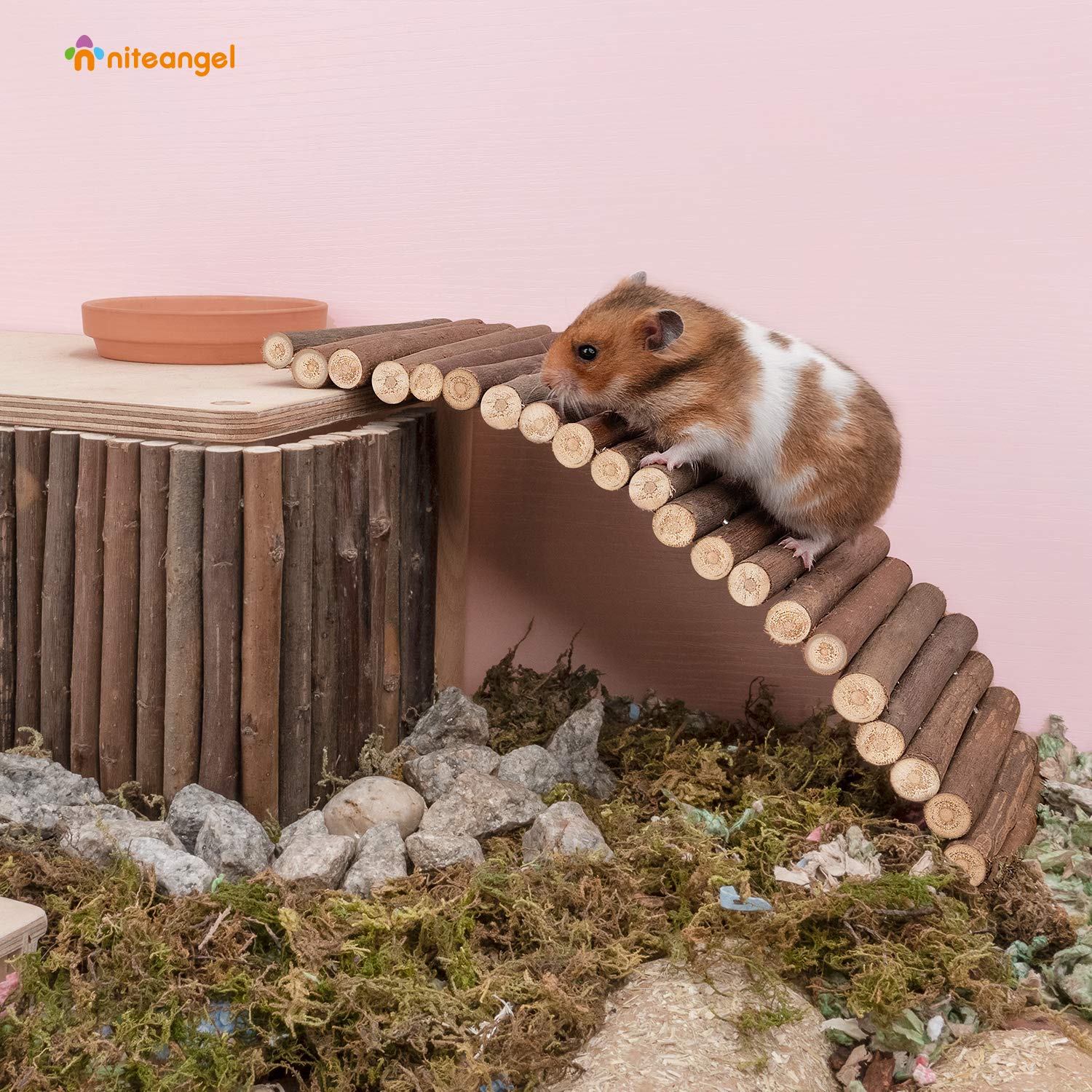 Niteangel Wooden Ladder Bridge, Hamster Mouse Rat Rodents Toy, Small Animal Chew Toy (11.8' X 4.7')
