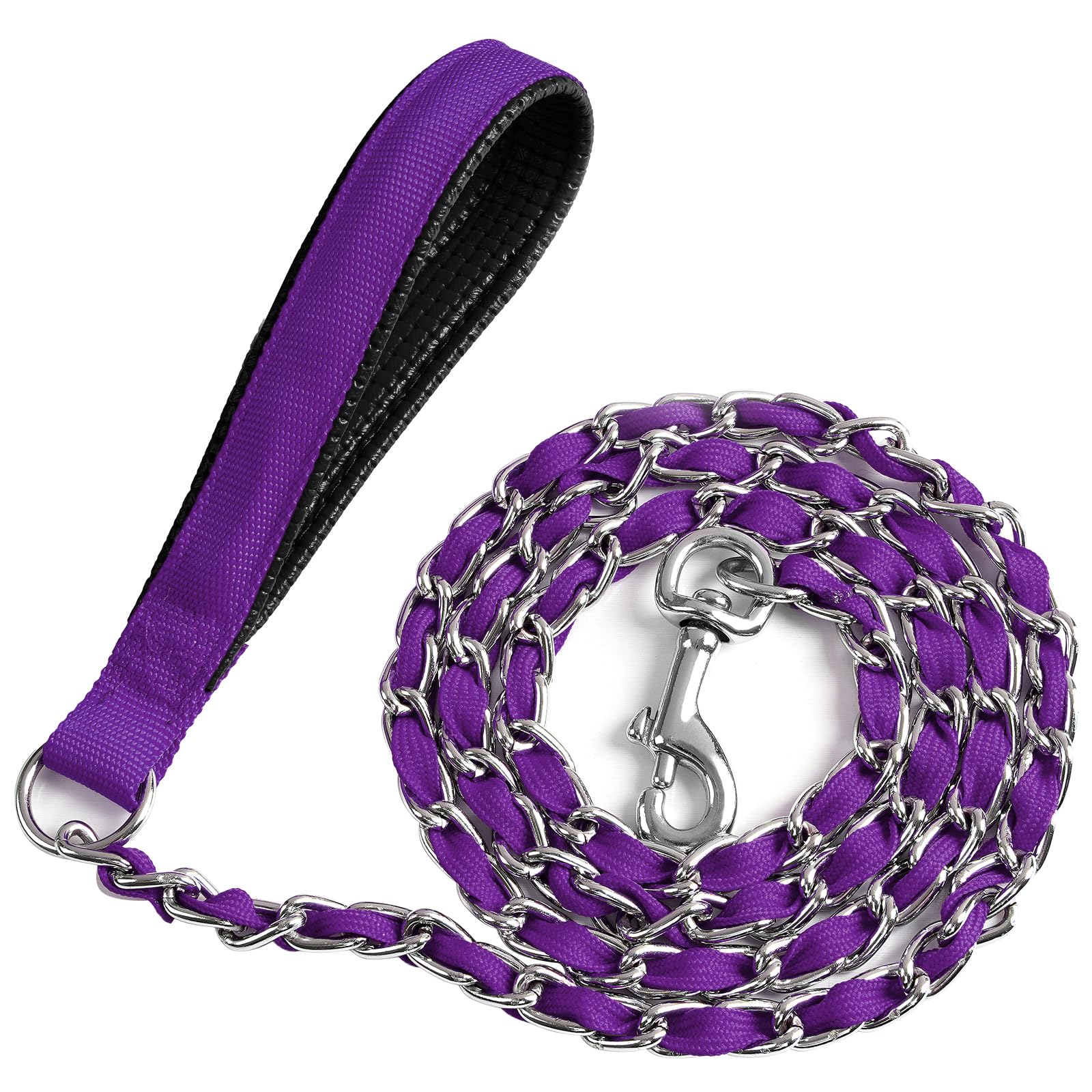 Luffwell Heavy Duty Metal Dog Chain Leash With Comfortable Pu Leather Padded Handle, Chew Proof, For Small Medium Dog Walking Tr