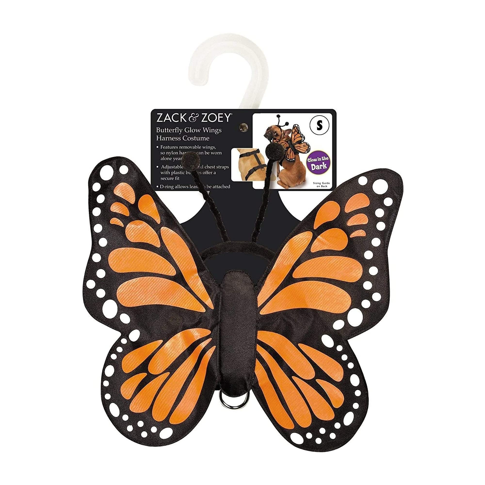 Zack & Zoey Butterfly Glow Harness Costume for Dogs, Medium, Orange, Polyester