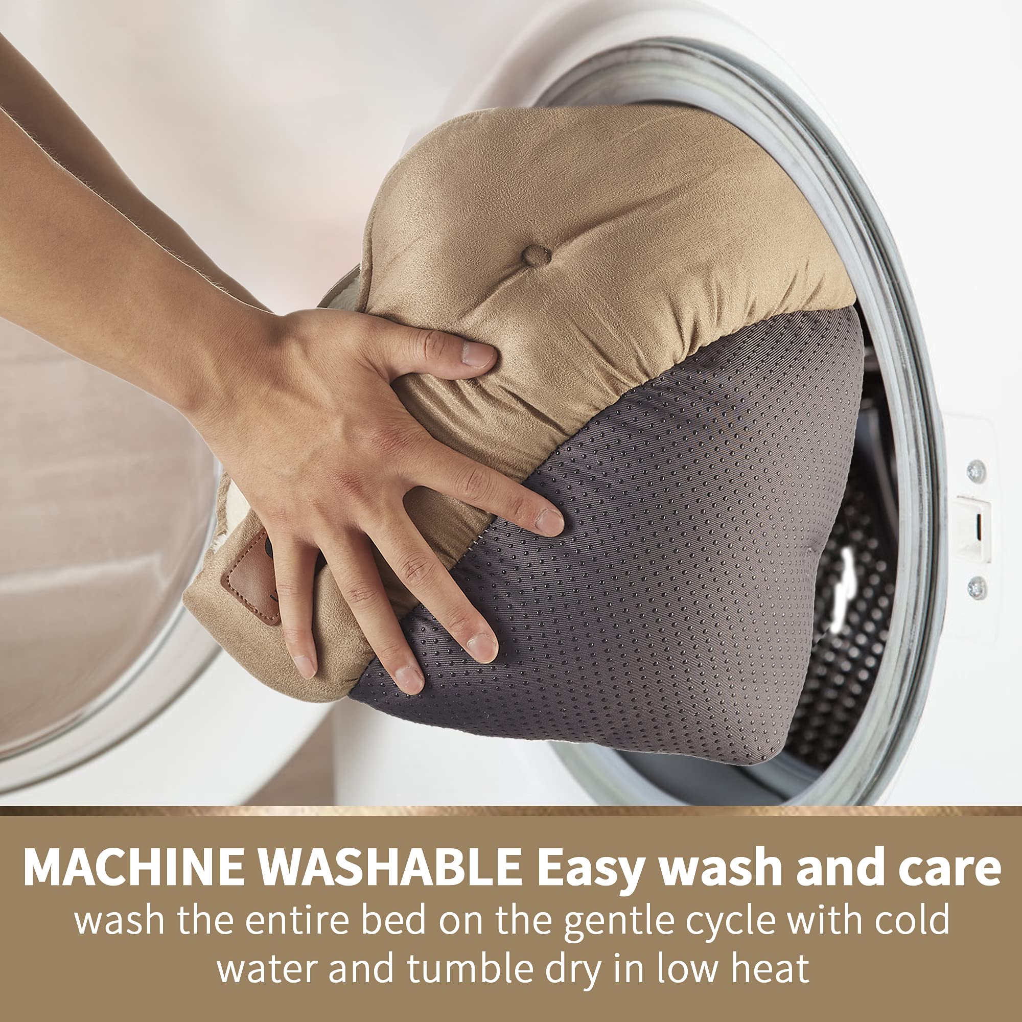 Asvin Medium Dog Bed For Medium Dogs, Large Cat Beds For Indoor Cats, Pet Bed For Puppy And Kitty, Extra Soft & Machine Washable With Anti-Slip & Water-Resistant Oxford Bottom, Light Brown, 25 Inches