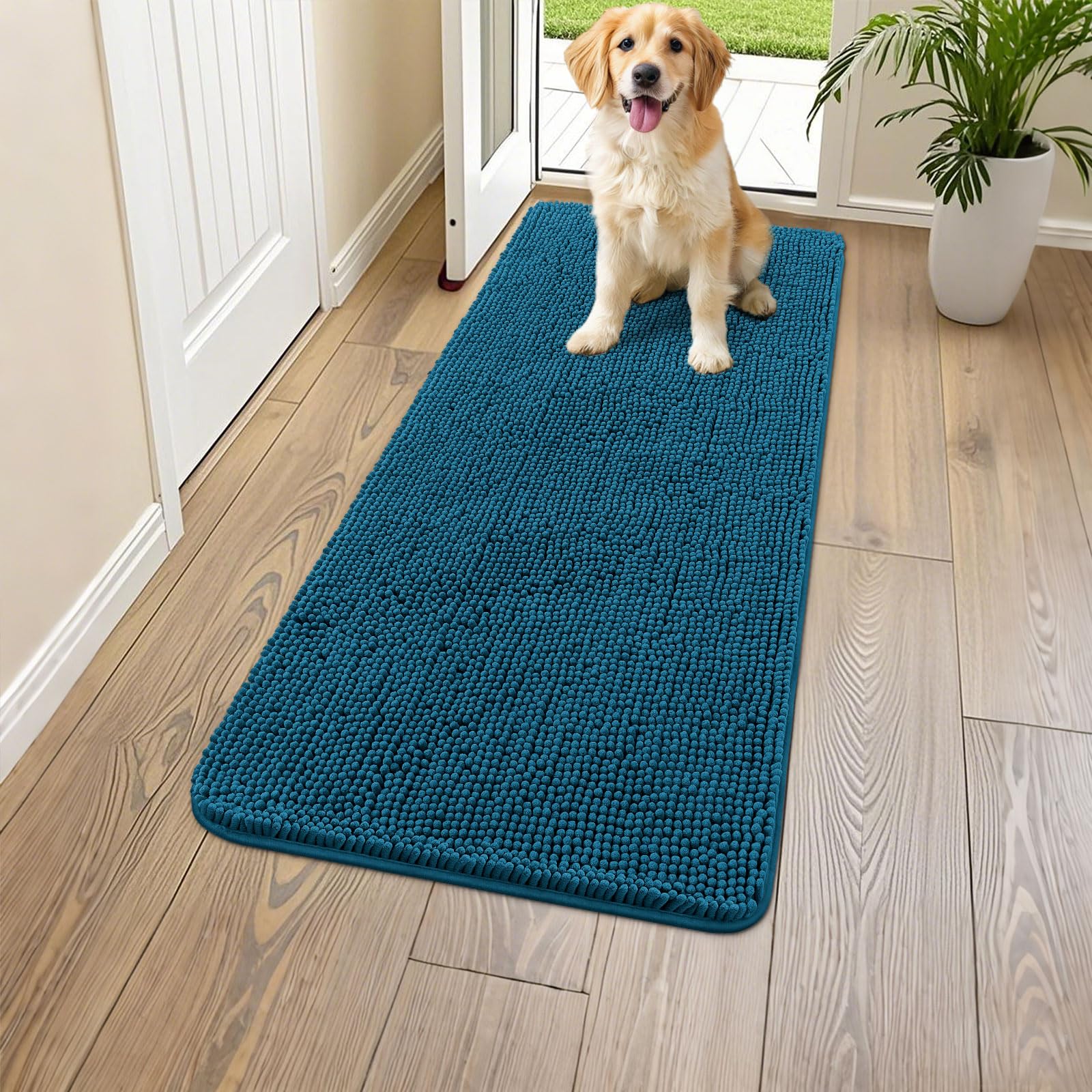 Smiry Dog Door Mat for Muddy Paws 47x24, Absorbs Moisture and Dirt Doormat, Non-Slip Washable Quick Dry Chenille Front Door Mat 