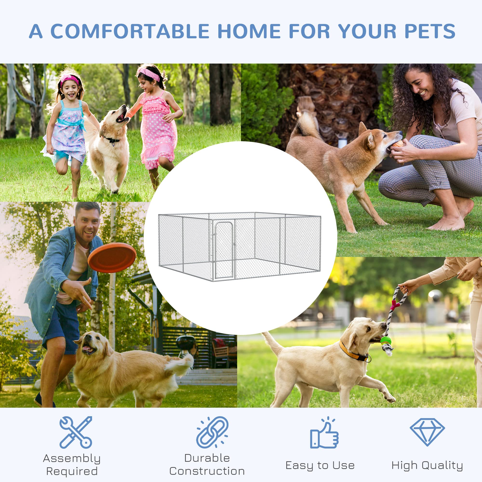 PawHut 172.2 Sq. Ft. Dog Playpen Outdoor, Walk-in Dog Run Kennel Puppy Exercise Pen with Galvanized Steel Frame, for Small and M