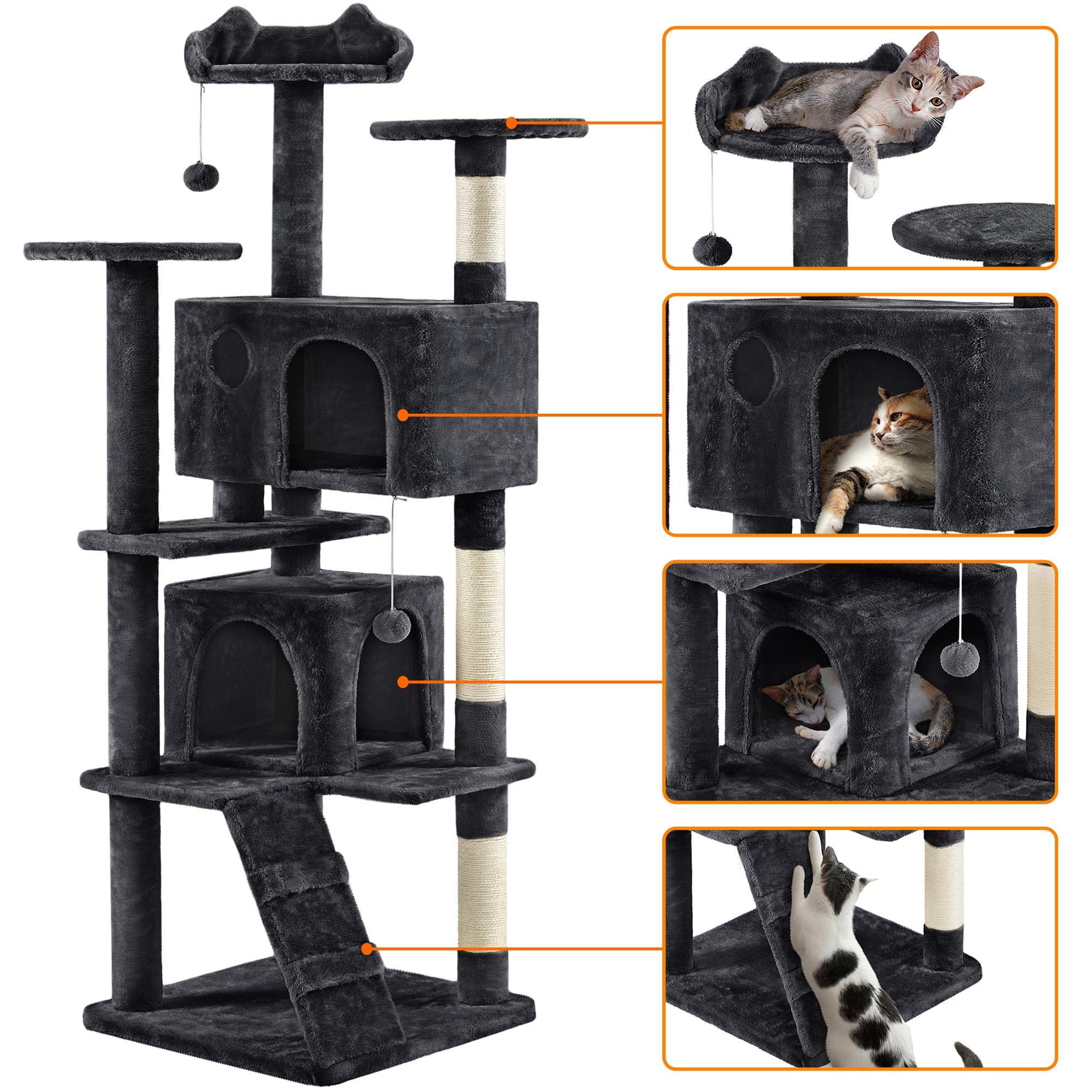 Yaheetech Multi-Level Cat Tree for Large Cats, with Cozy Condos for Indoor Cats