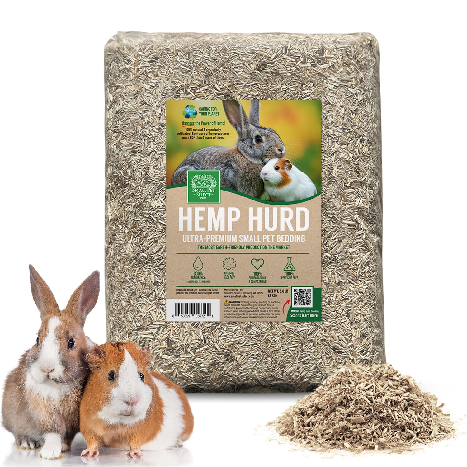 Small Pet Select Hemp HURD Ultra-Premium Small Pet Bedding, Biodegradable Animal Bedding, Eco Friendly Odor Control for Rabbits,
