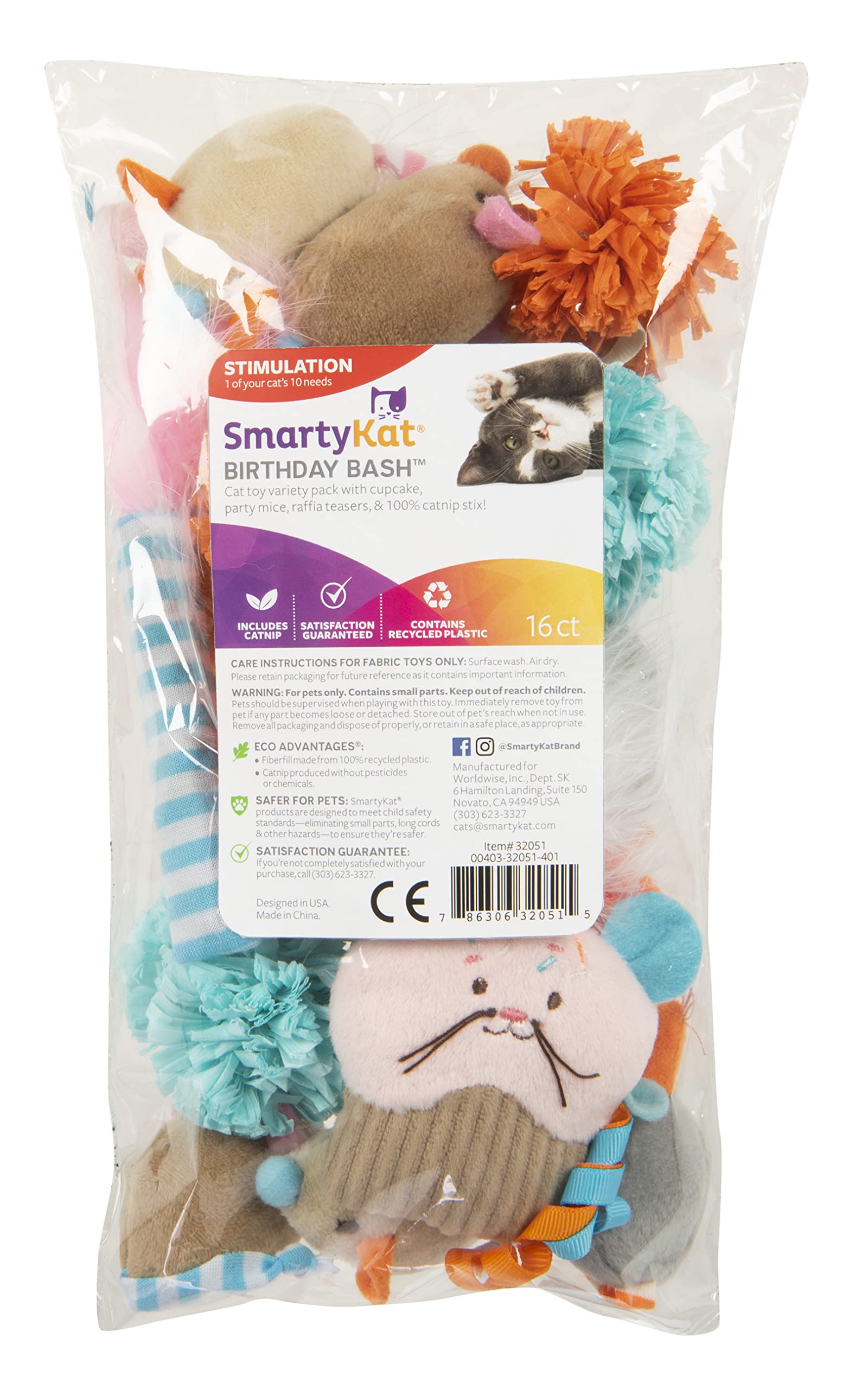 Smartykat (16 Set Bundle Birthday Bash Variety Pack Catnip Cat Toys - Multi Color, Set Of 16