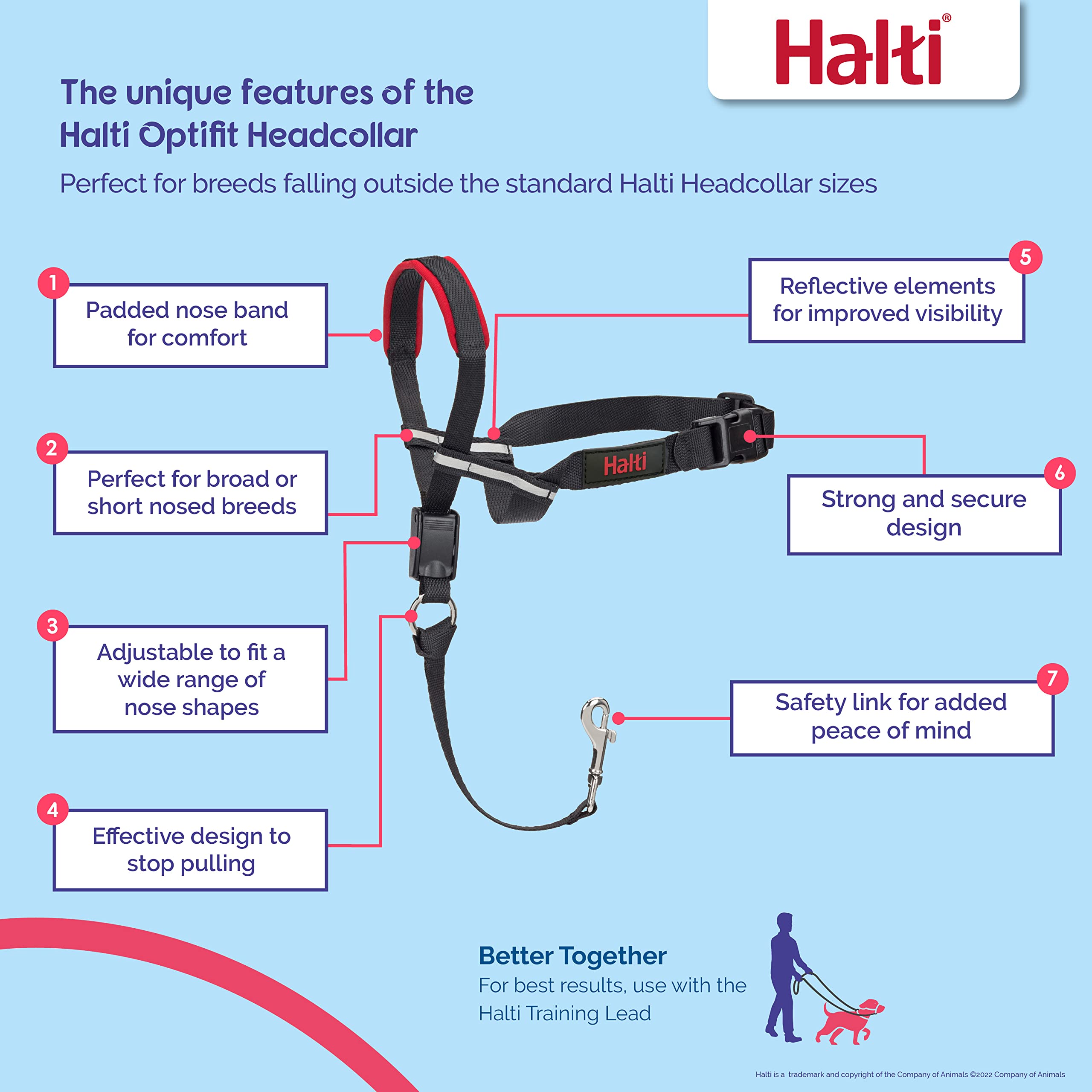 Halti Optifit Headcollar - To Stop Your Dog Pulling On The Leash. Adjustable, Reflective And Lightweight, With Padded Nose Band. Dog Training Anti-Pull Collar For Medium Dogs (Size Medium)