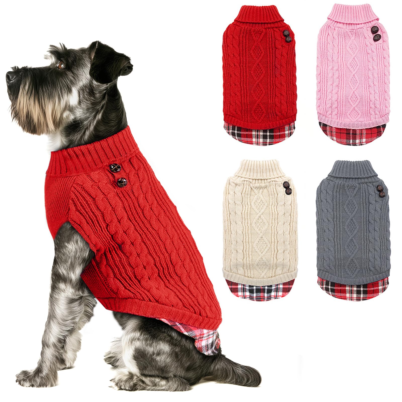 Kyeese Small Dog Sweaters With Gingham Patchwork Doggie Sweater Knitwear Pullover Warm Pet Sweater For Fall Winter