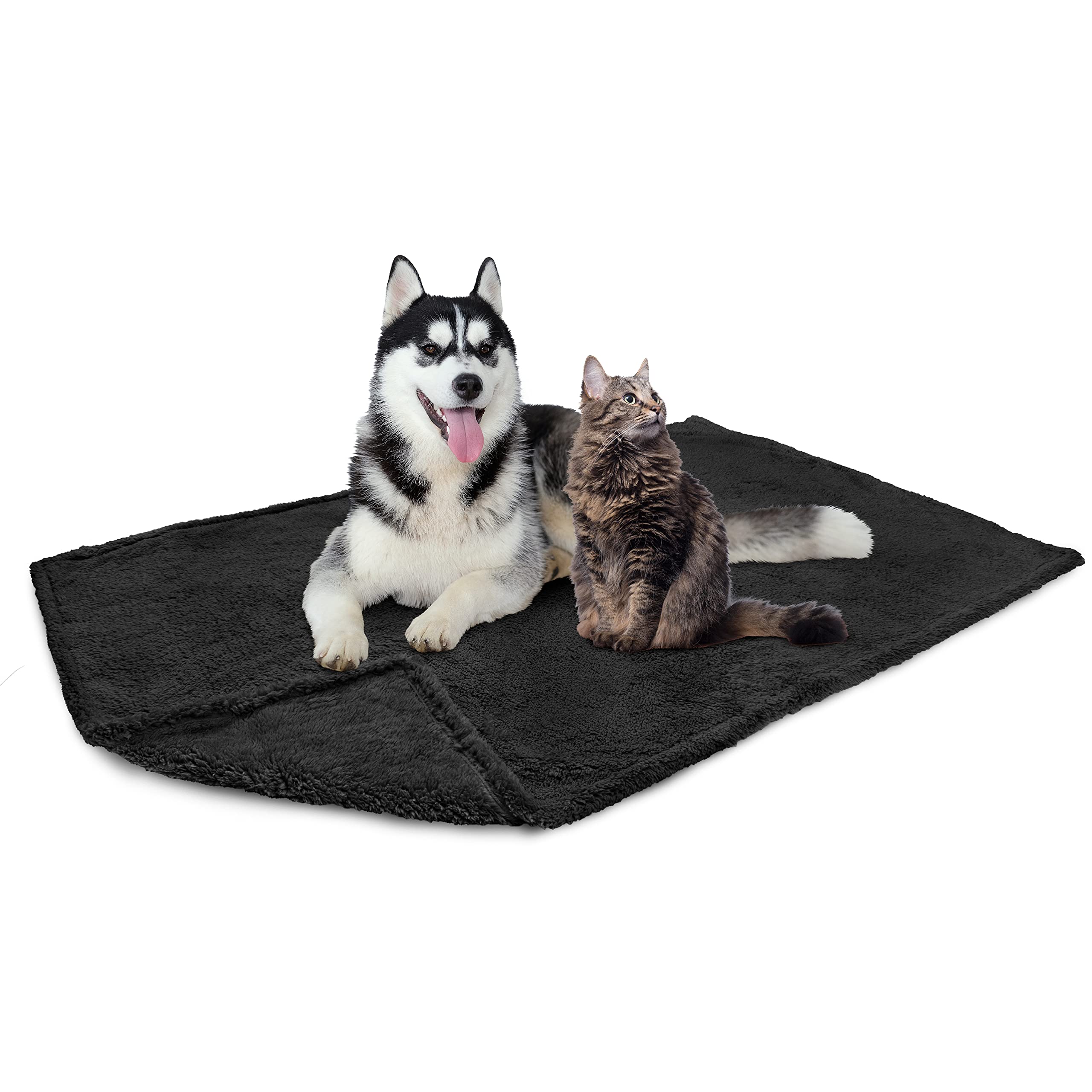 Petami Fluffy Waterproof Dog Blanket For Medium Large Dogs, Soft Warm Pet Sherpa Throw Pee Proof Couch Cover, Reversible Cat Bed Blanket Sofa Protector, Plush Washable Pad (Black, 40X60)