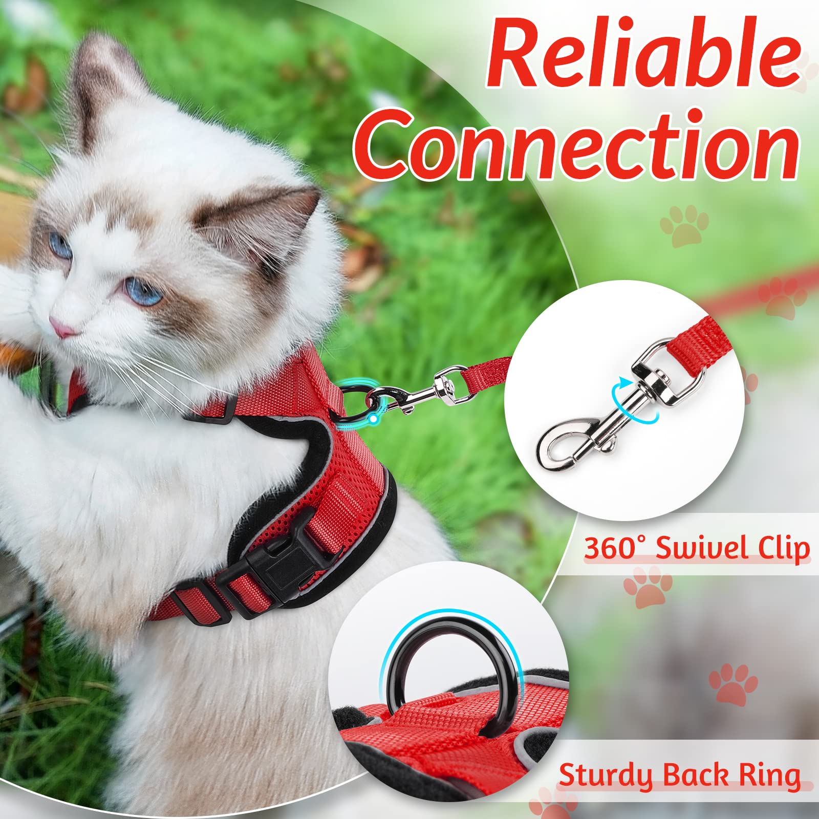 Rabbitgoo Cat Harness And Leash For Walking, Escape Proof Soft Adjustable Vest Harnesses For Cats, Easy Control Breathable Reflective Strips Jacket, Red, M