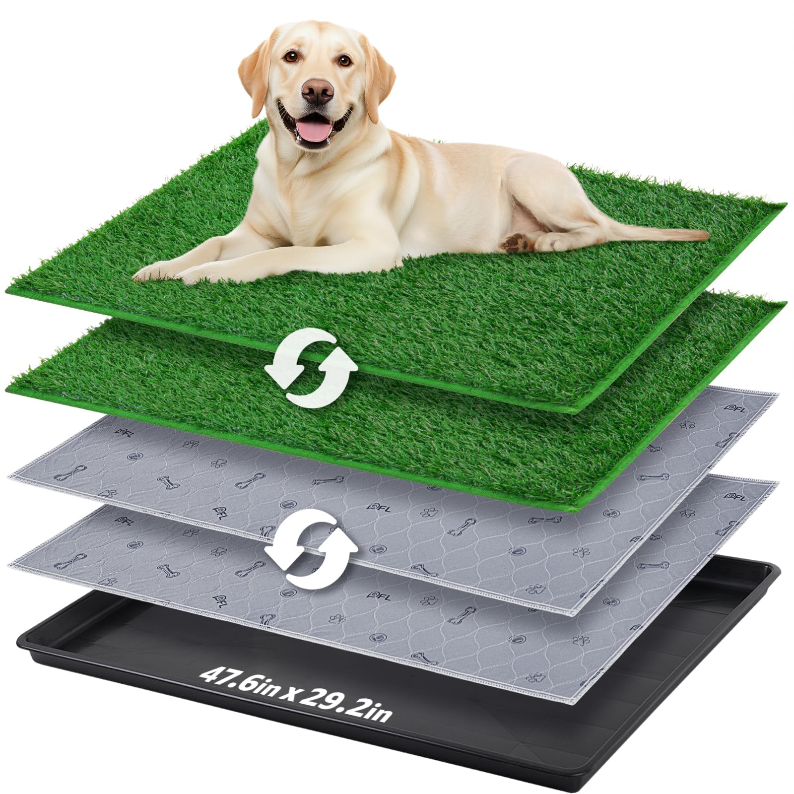 Dog Grass Pad with Tray Extra Large 47.6x29.2 ' ',Portable Dog Litter Box with 2 Pcs Replacement Hemming Artificial Grass & Wash