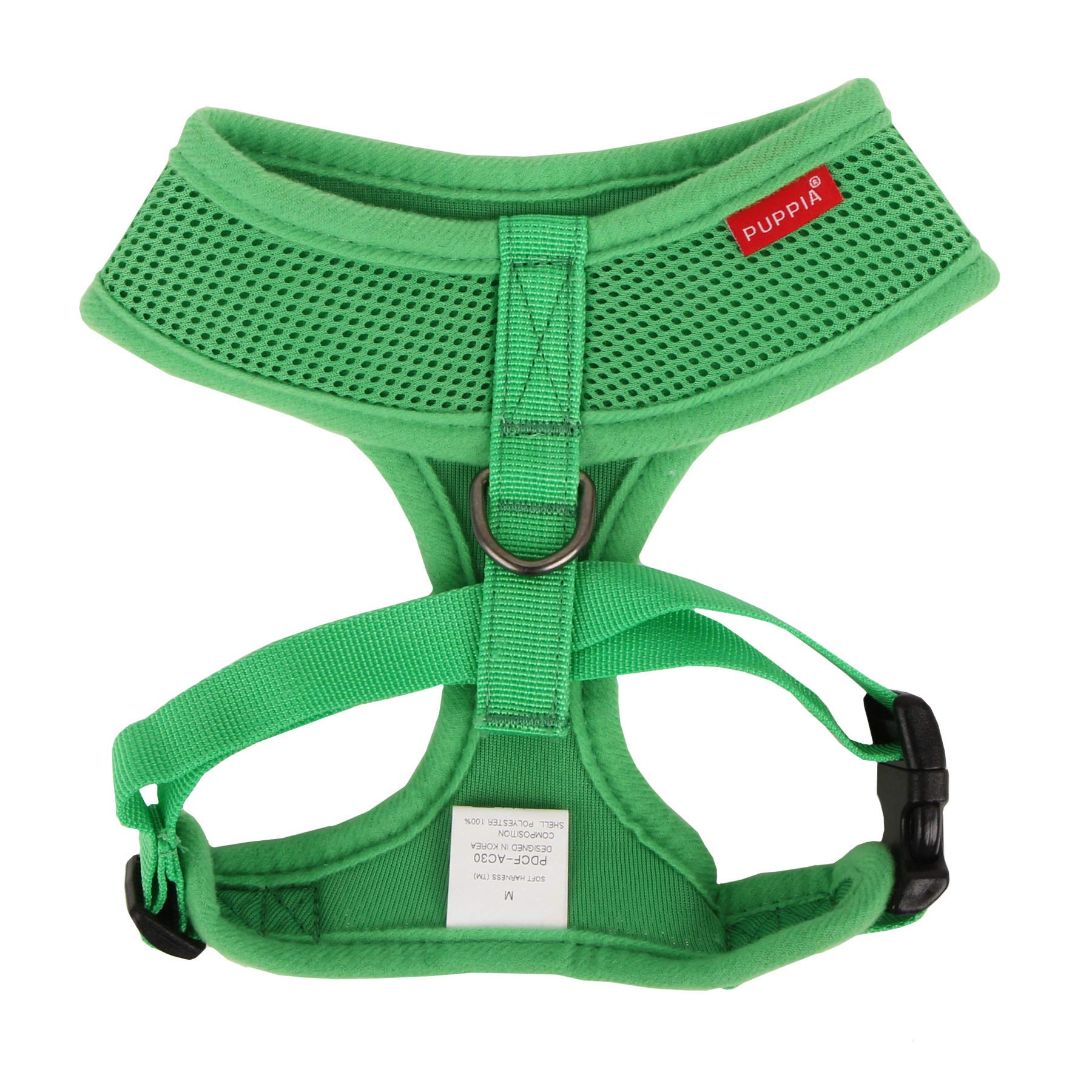 Puppia Soft Dog Harness No Choke Over-The-Head Triple Layered Breathable Mesh Adjustable Chest Belt And Quick-Release Buckle, Green, X-Small