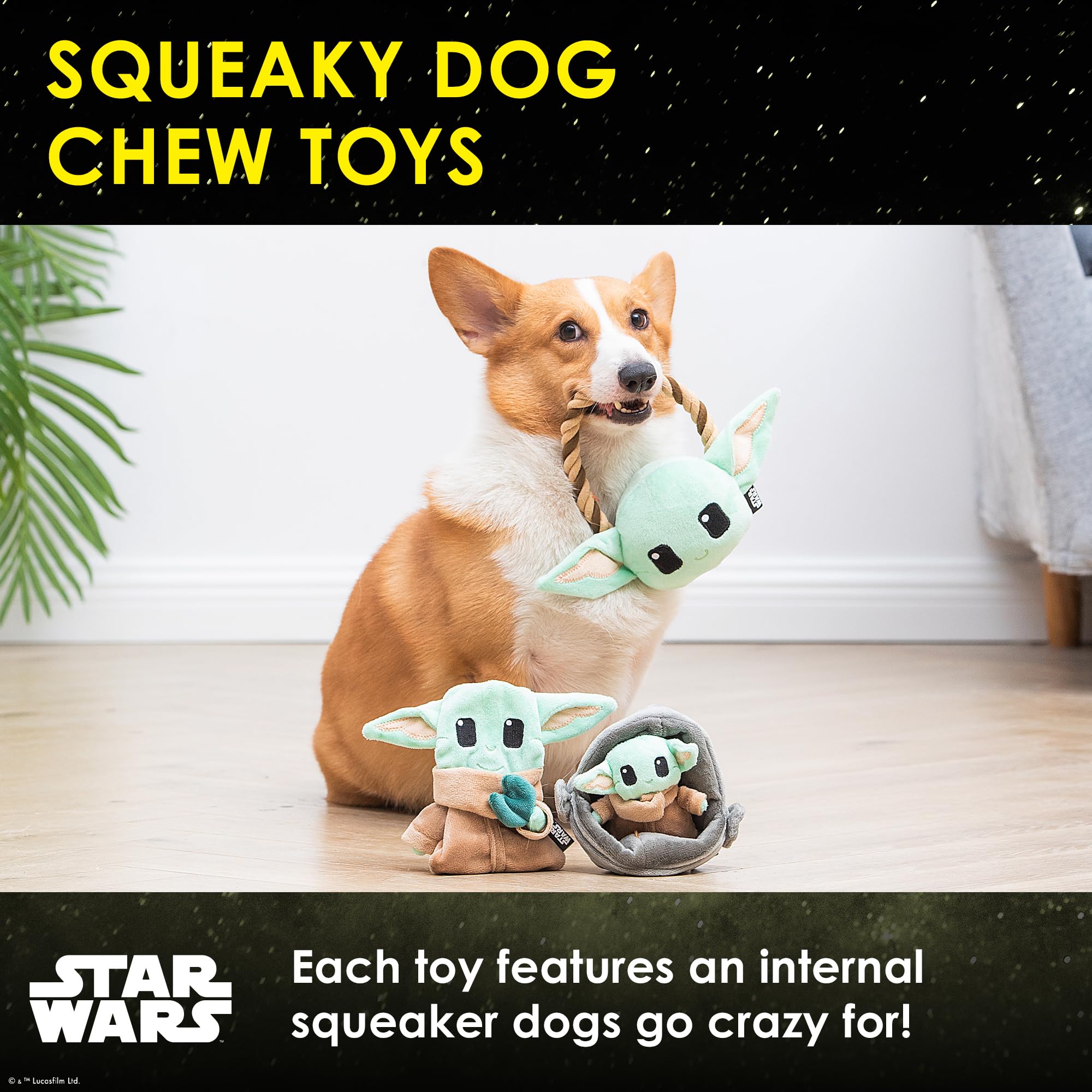 Star Wars For Pets Grogu 3 Piece Collection - Cradle Plush, Flattie, And Rope Ring Dog Toys - Fabric Squeaky Plushes For All Dog