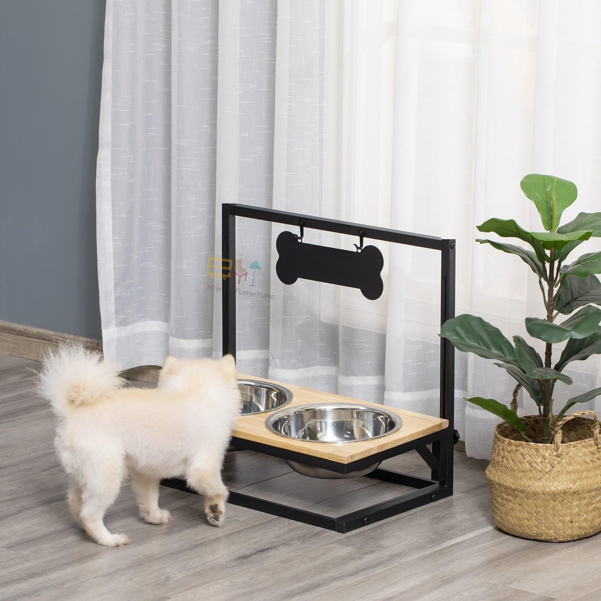 Emiwud Furniture RustProof Stainless Steel Frame Dog Feeder  Heavy Duty Food And Water Bowls  Patented (Brown)