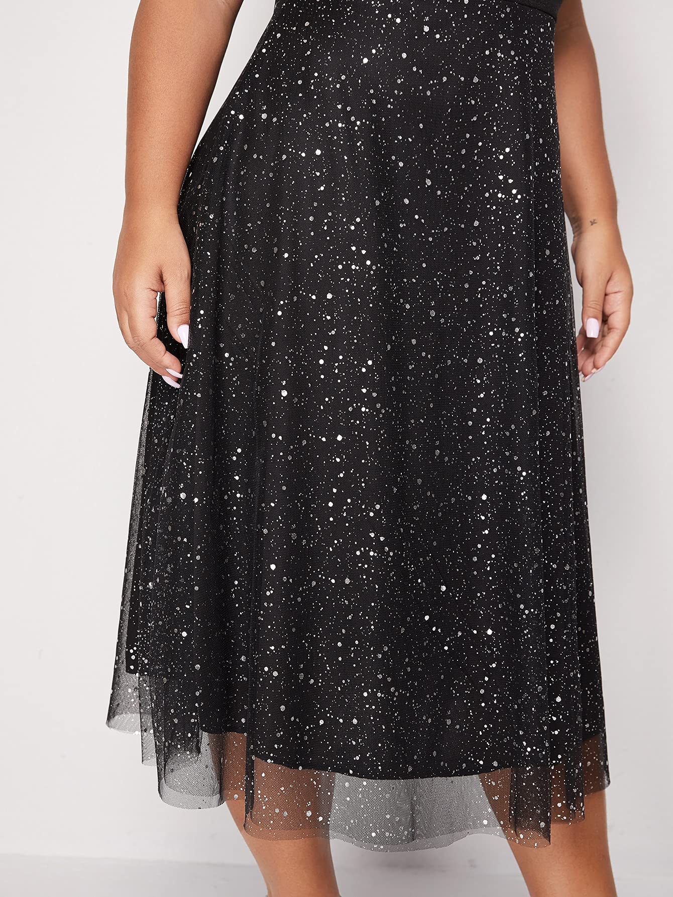 Floerns Womens Plus Size V Neck Sleeveless Sequin Cocktail Party Midi Dress Black 1Xl -Like New
