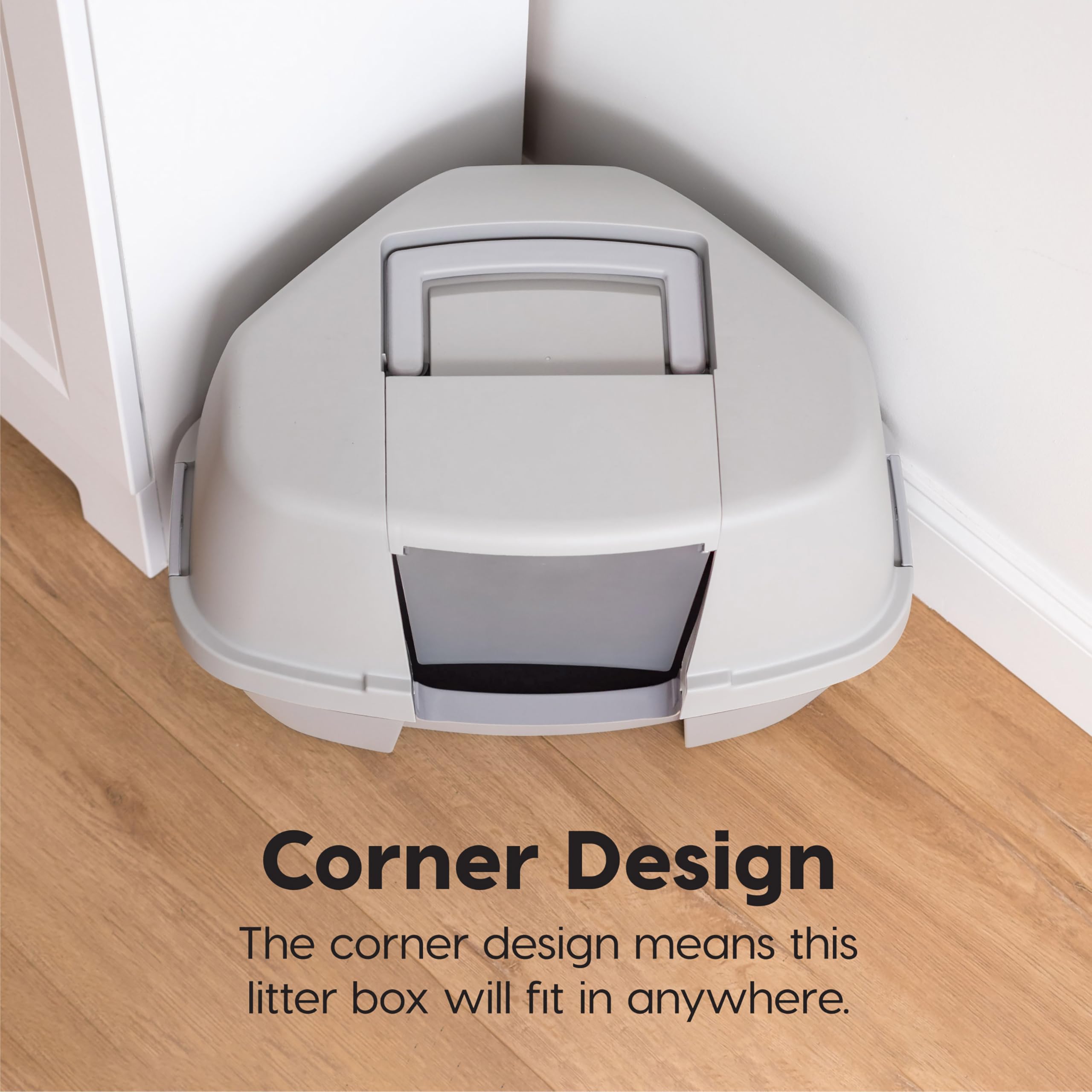 Iris Usa Corner Cat Litter Box Enclosed With Scoop - Privacy And Easy Access For Cleaning, Odor Defensive Hooded Litter Tray, St