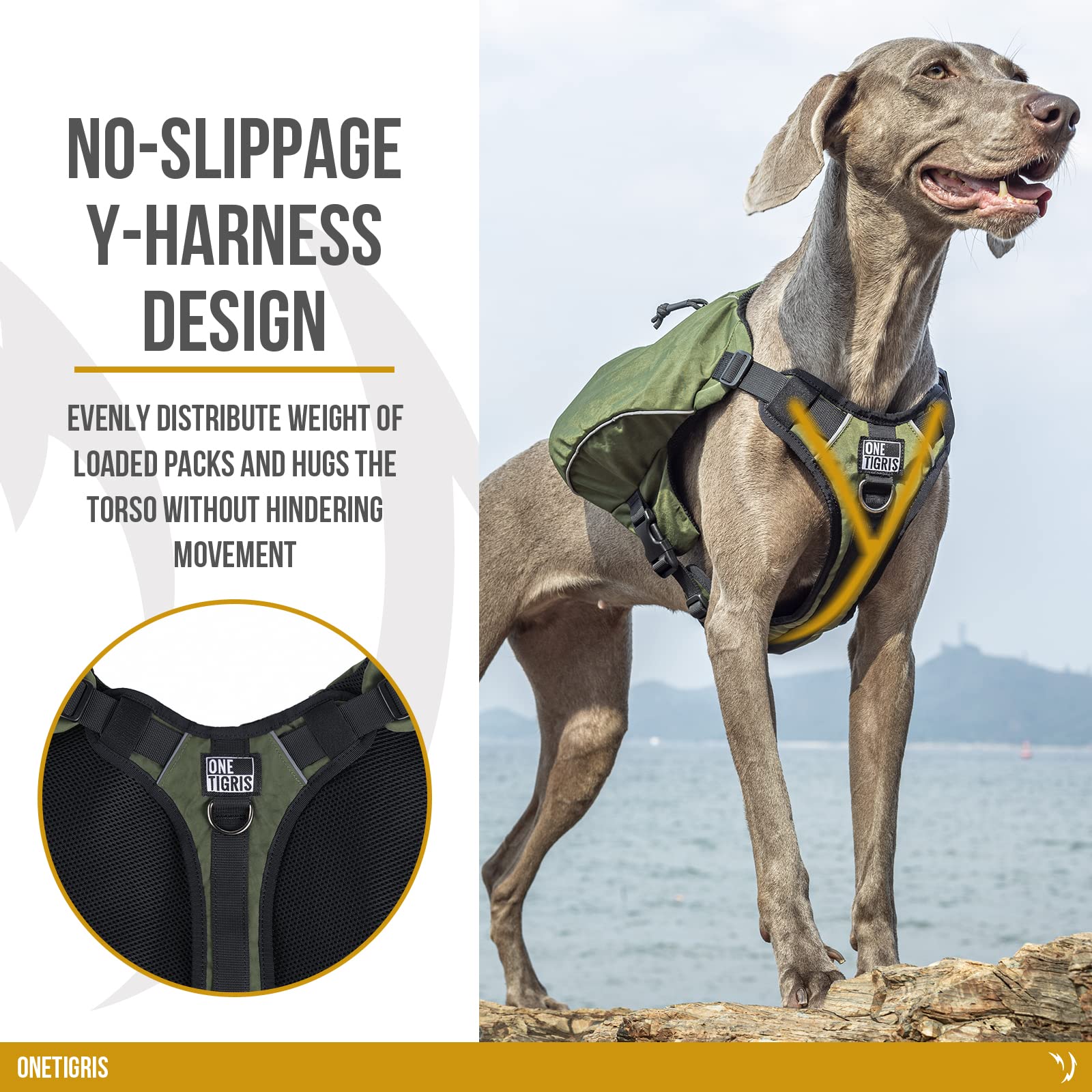 Onetigris Y-Shaped Dog Backpack With Handle, Pockets & No Pull D-Rings, Lightweight Hiking Gear For Dogs Hunting Camping Travel