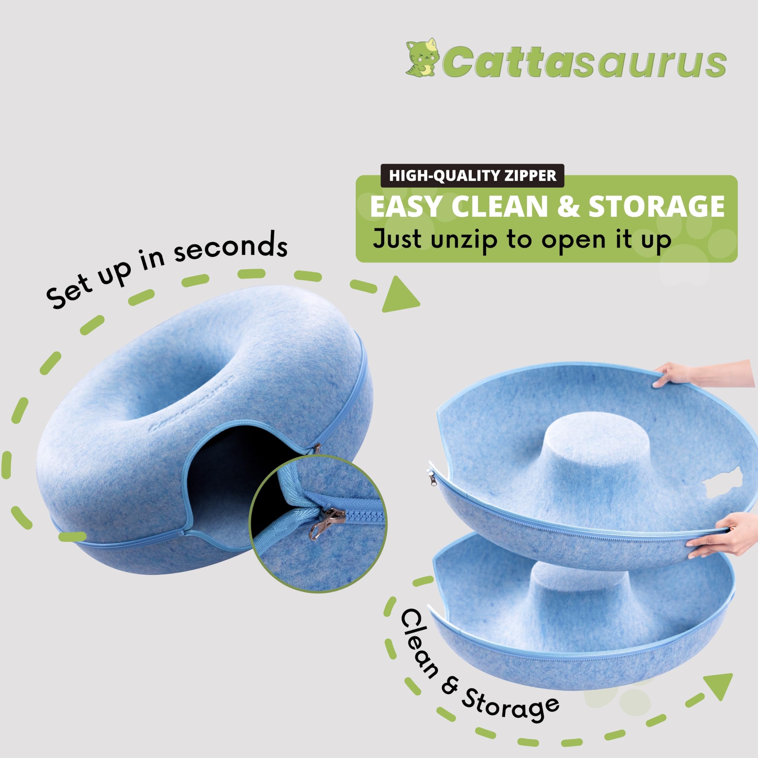 Cattasaurus Peekaboo Cat Cave Donut for Multiple & Large Cats up to 30-45 lbs, 3-in-1 Self Warming Cat Bed, Tunnel & Scratcher f