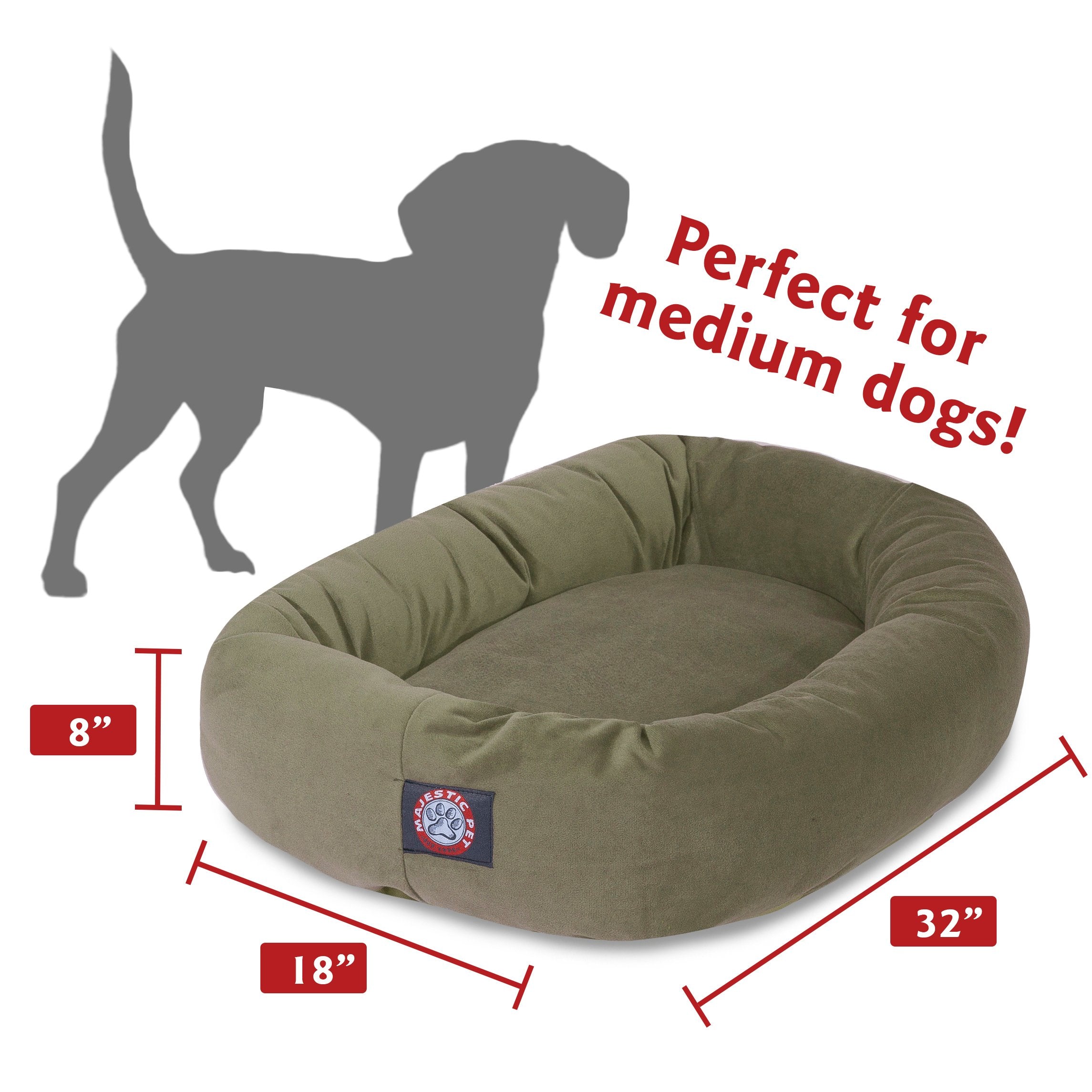 Majestic Pet 32 Inch Suede Calming Dog Bed Washable – Cozy Soft Round Dog Bed With Spine Support For Dogs To Rest Their Head - Fluffy Donut Dog Bed 32X23X7 (Inch) - Round Pet Bed Medium – Sage