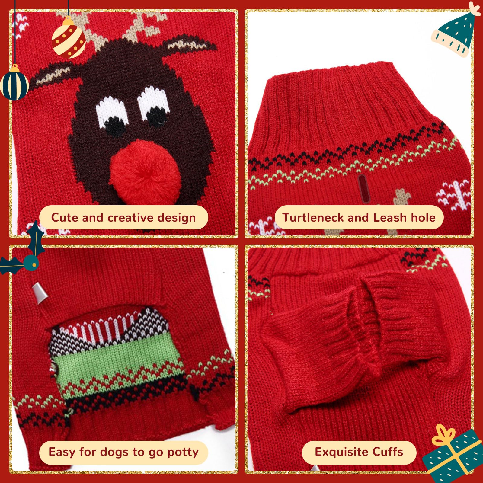 Axiijgl Christmas Dog Sweater - Reindeer Turtleneck For Small Dogs And Cats, Cute Outfit For Male And Female Pets