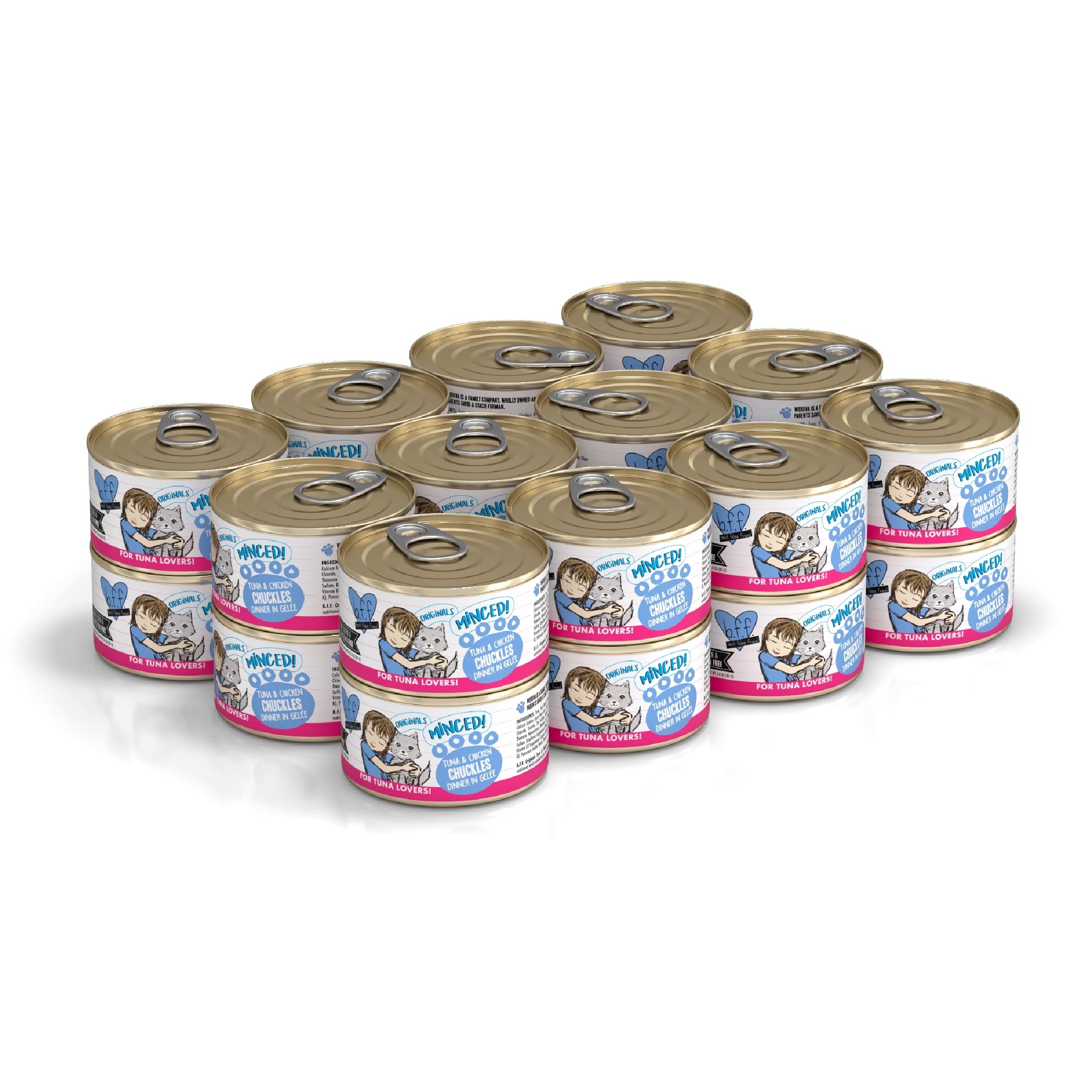 Weruva Best Feline Friend (B.F.F.) Tuna & Chicken Chuckles with Tuna & Chicken in Gel  e Cat Food, 3oz Can (Pack of 24)
